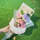 JOMODECOR 手作りローズ モモ果物 毛糸の花束 勿忘草(ワスレナグサ)ユーカリ かぎ針編みフラワーブーケ 枯れない花 ハンドメイド 室内インテリア クロシェフラワー ニット 立体 お祝いのもの おしゃれな飾り 母/父の日 プレゼント 誕生日 卒業式
