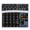 BOMGE 6チャンネルdjオーディオミキサー、MP3 USB Bluetooth、48Vファンタム電源、5V電源、16 DSPエコーエフェクトミキサー(ライブ、音楽、カラオケ、ポッドキャスト用) (白い)
