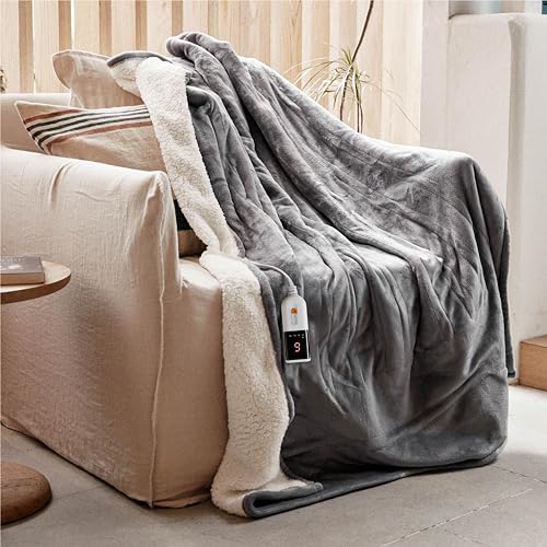 楽天湖南オンラインGOTCOZY 電気毛布 掛け敷き兼用 - 180×130cm フランネル電気ブランケット 6段階温度調整 10時間自動停止タイマー付 速暖 節電 丸洗い可能 暖房器具 防寒対策（グレー）