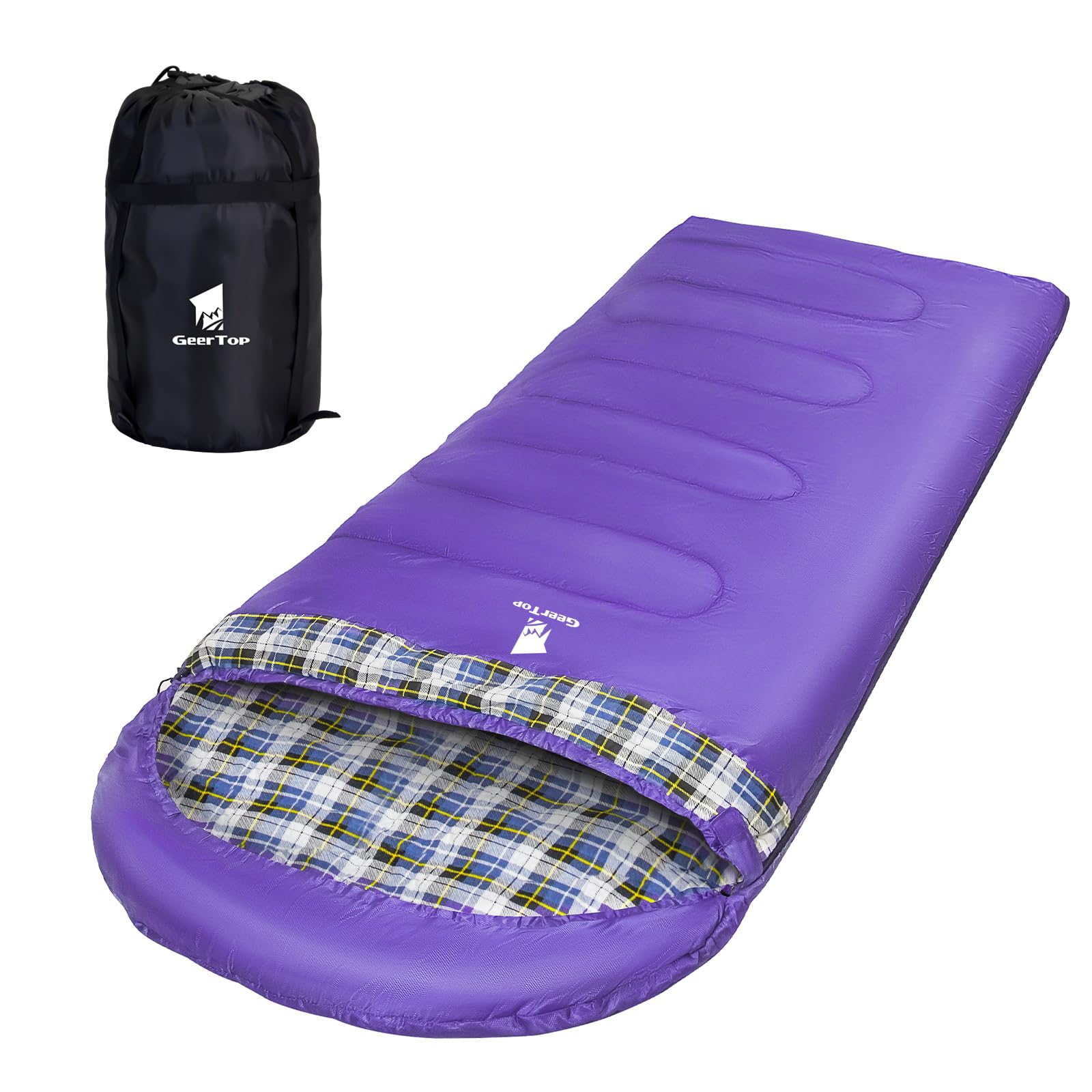 Geer Top キャンプ 寝袋 冬用 シュラフ 幅100cm ワイドサイズ フランネル コンパクト 丸洗い 軽量 封筒型 おおきいサイズ -5℃・15℃ 撥水 保温 アウトドア キャンプ 車中泊 登山 防災 緊急対策 パープル紫色