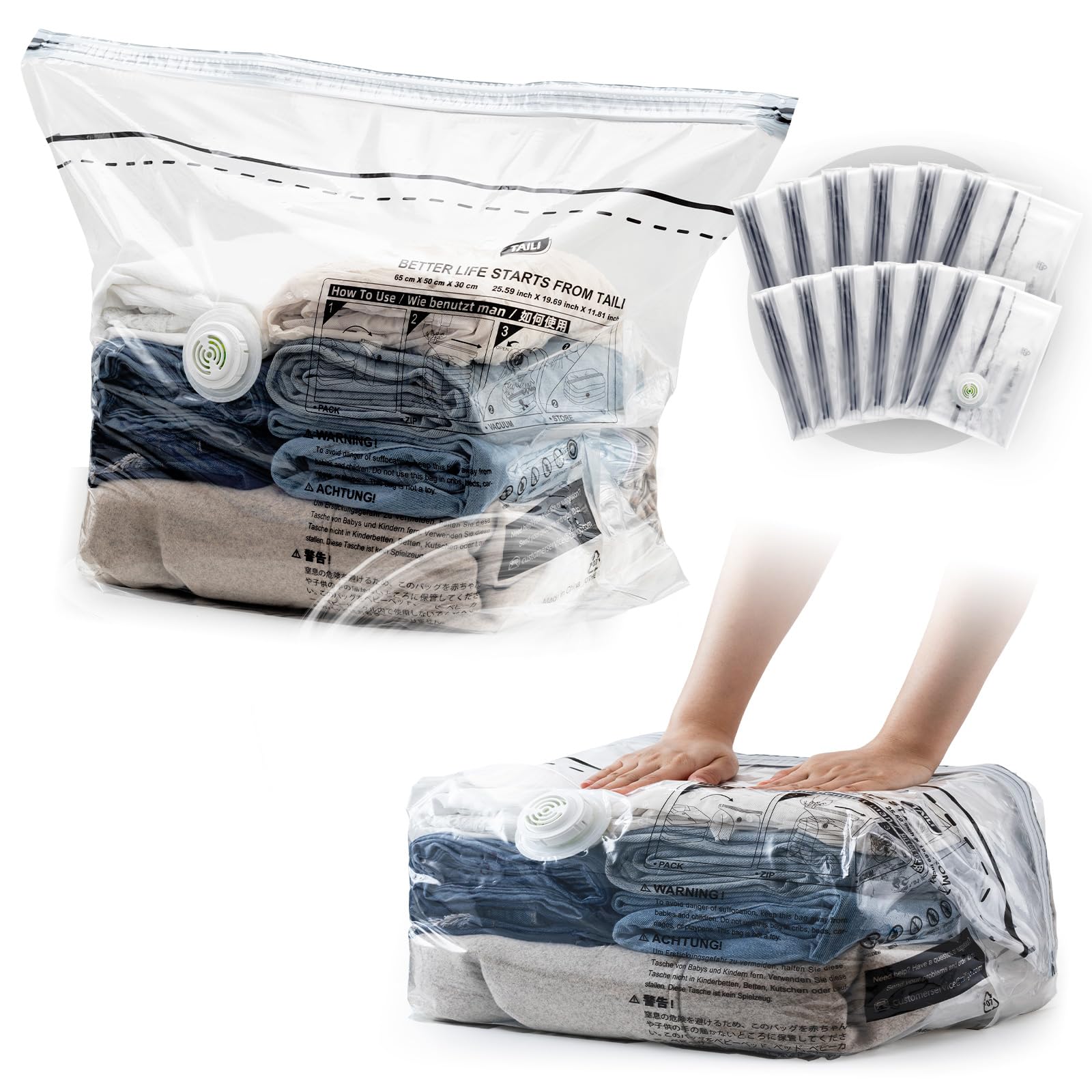 TAILI 真空 圧縮袋 衣類 ふとん圧縮袋 掃除機不要 立体パック キューブ真空バッグ 布団収納 大容量 カ..