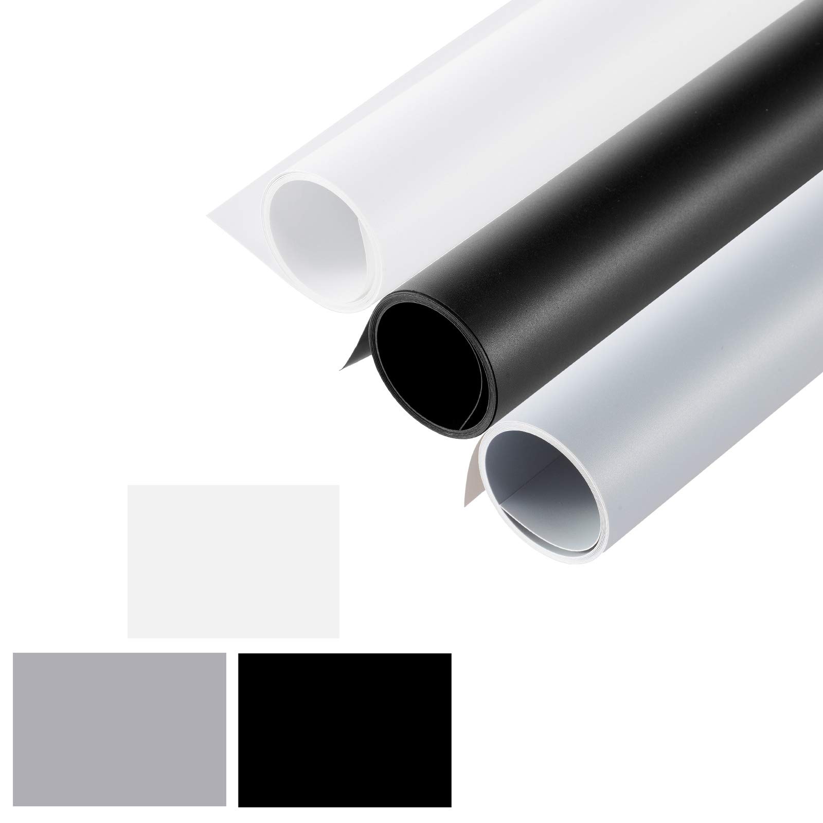 乐天商城 - Meking 撮影用 PVC 背景布 100cm x200cm バックペーパー 商品撮影 写真撮影 人物写真 ホワイト+ブラック+グレー 3点セット