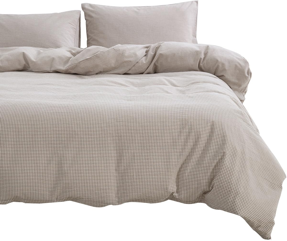 【掛け布団カバー 単品売り】キング 230x210cm オーガニックコットン 掛かバー 洗いざらしの綿100% 布団カバー 防ダニ 掛けふとんカバー ギンガムチェック 茶色