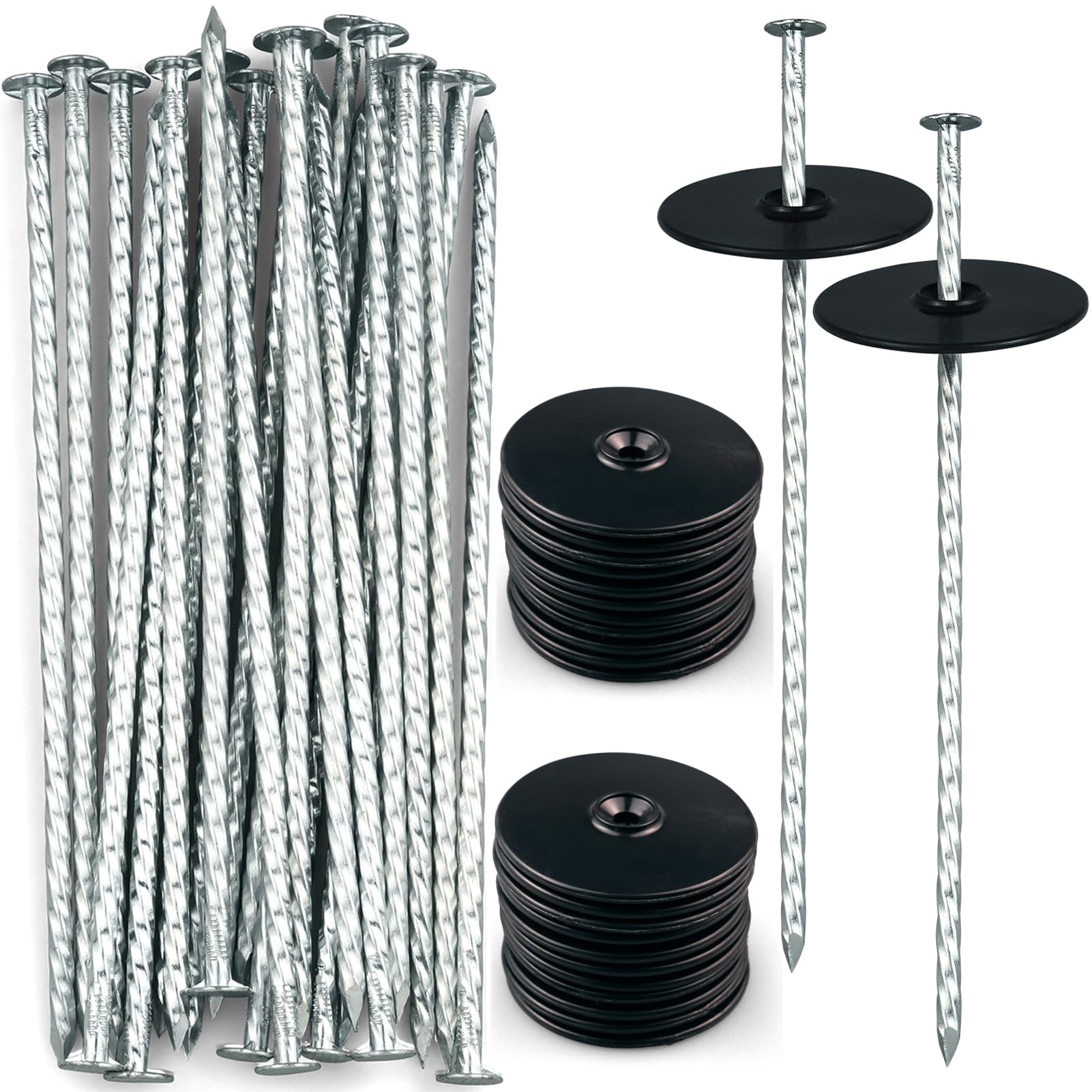 JUHUILAI 螺旋ピン杭 黒丸付き 200本セット 防草シート 除草シート 固定用 押さえピン 園芸用シート 農..