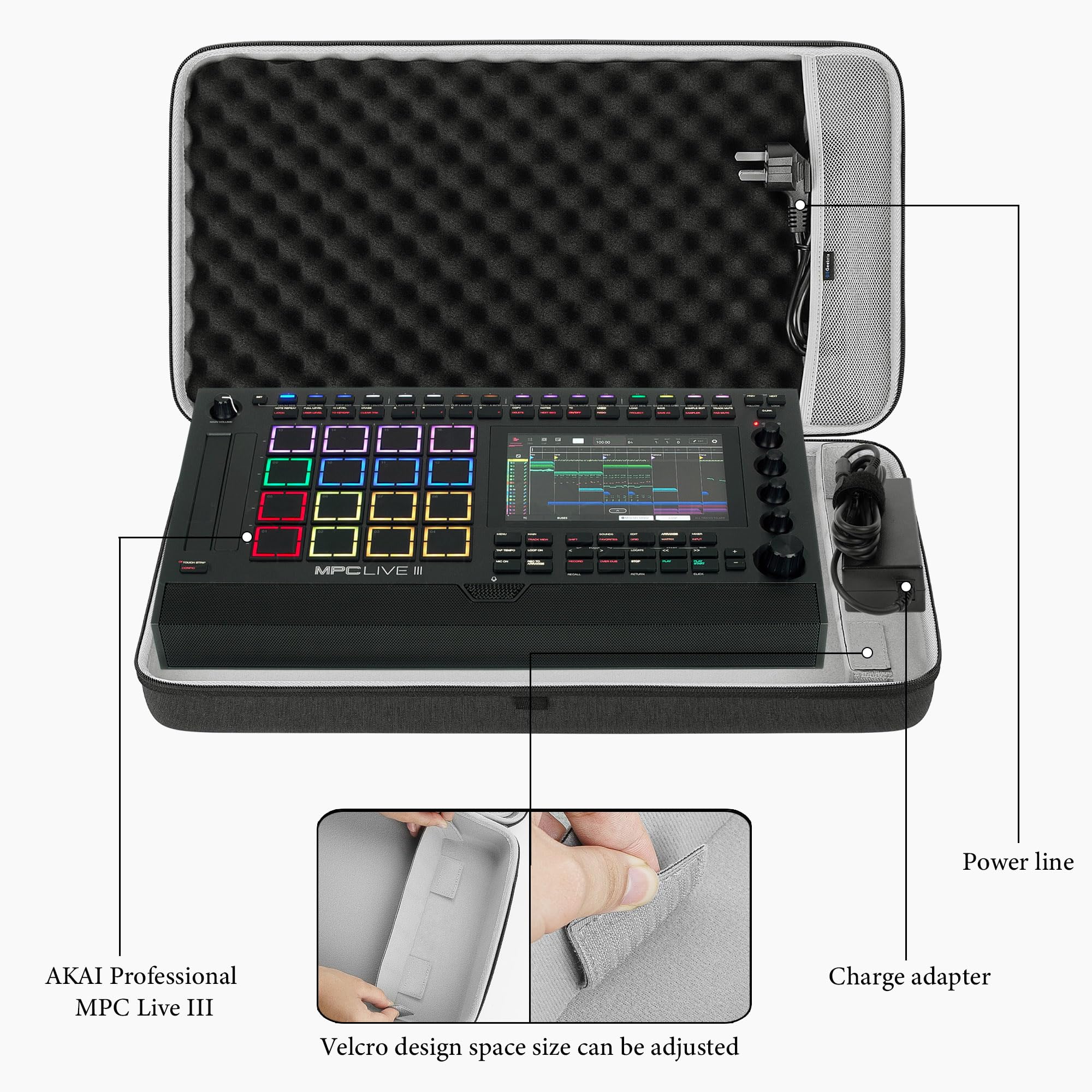 Geekria オーディオ インターフェース キャリングケース Akai Professional MPC Live III と互換性あり EVA ハードシェル ポータブル トラベルバッグ (ダークグレー) konanonline-10364200 湖南オンライン サンプル画像3