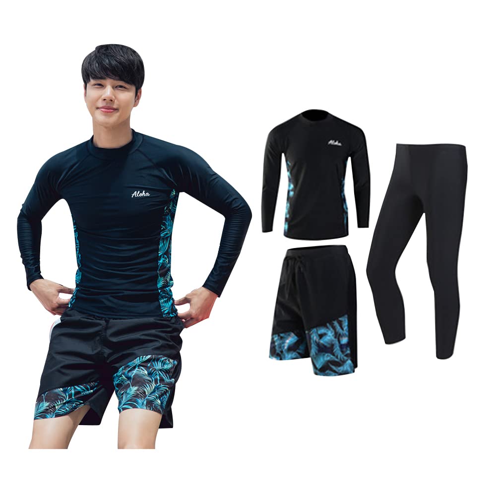[YFMAYI] ラッシュガード メンズ 水着 長袖 サーフパンツ レギンス 3点セット フィットネス 男性 ビーチ 水泳 UVカット 吸汗速乾 水陸両用