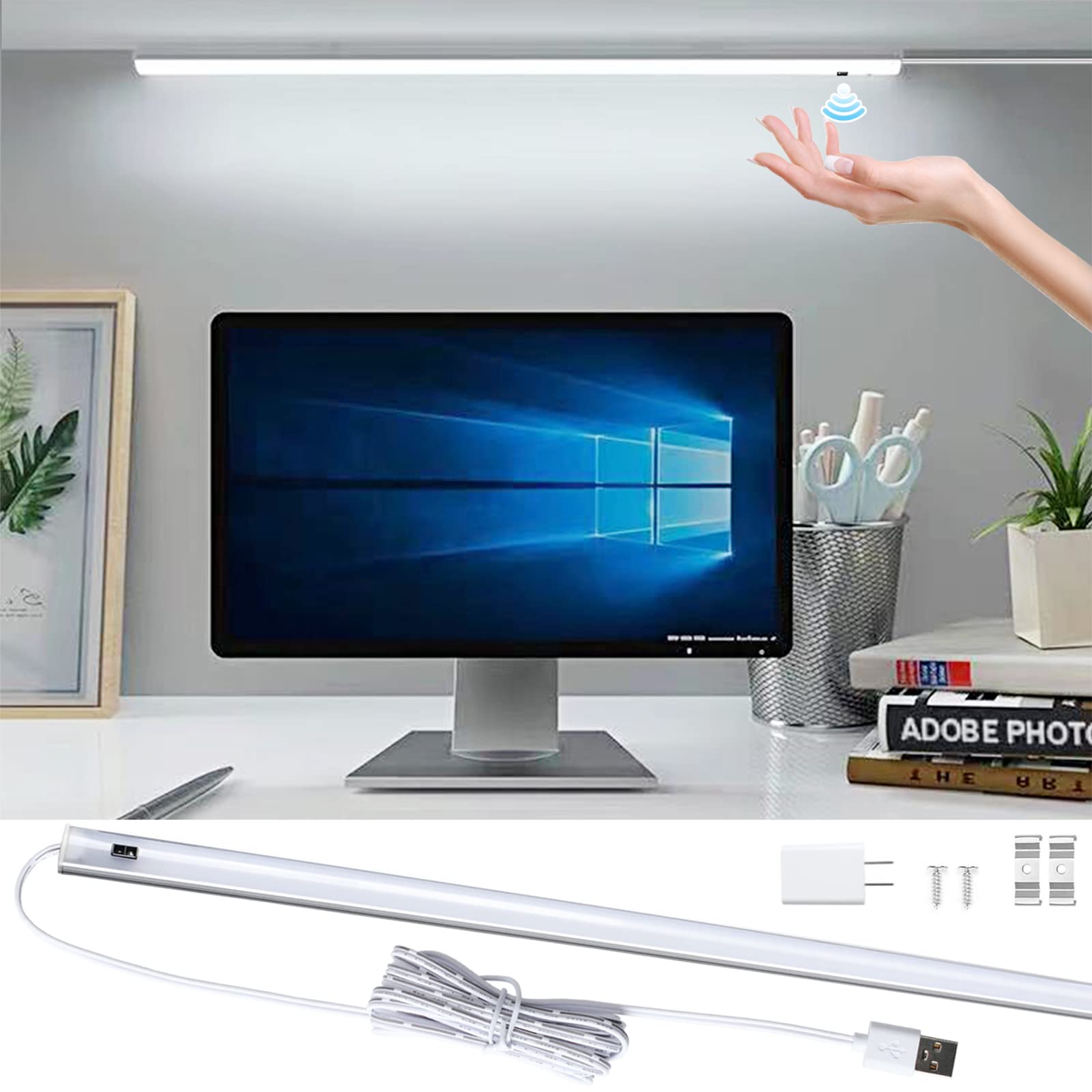 LED バーライト 900LM 6000K 100cm キッチンライト0.7cm超薄型 無段調光 タッチレス 手元灯 流し元灯 センサーライト 非接触 ACアダプター付き 台所 棚下 間接照明 工事不要 (昼光色,100cm)