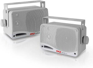 【Pyle 3WAY完全防水型・Bluetooth内蔵ウォールマウントスピーカー(2個セット)8.9cm 壁・天井面取り付け型】 最大出力200W 定格出力100W 4オーム 波数応答: 70-21KHz 取り外し可能な防錆性メッシュグリル&角度調整可能な