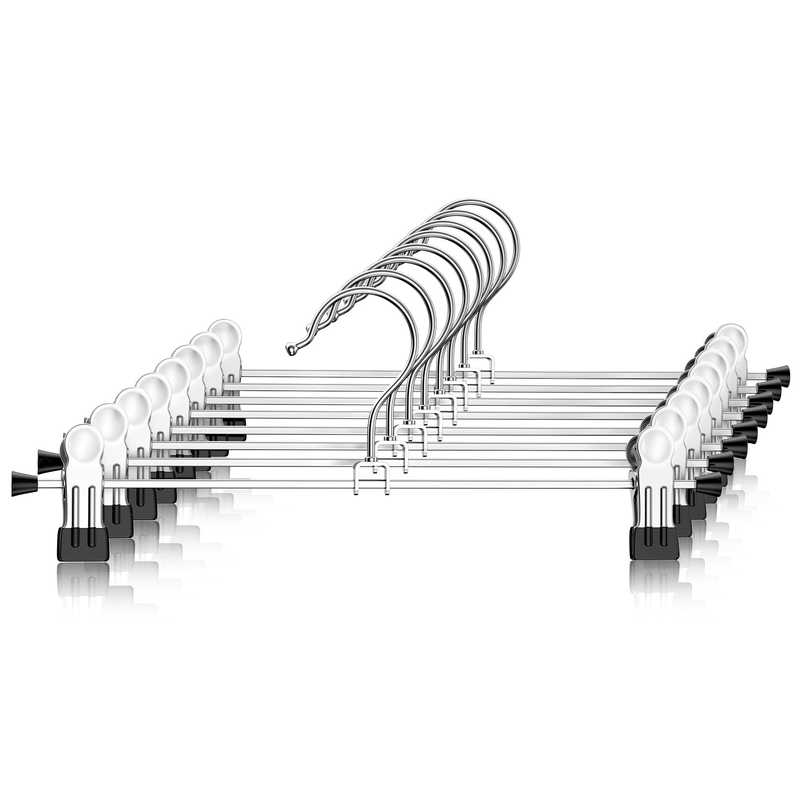 CLEKOD 50本 ハンガー ズボン ステンレス 不錆性 クリップ付きハンガー パンツ と スカー用, 洗濯物干し 頑丈 洋服用 滑らない 調節可能 跡がつかない 省スペース ブラック