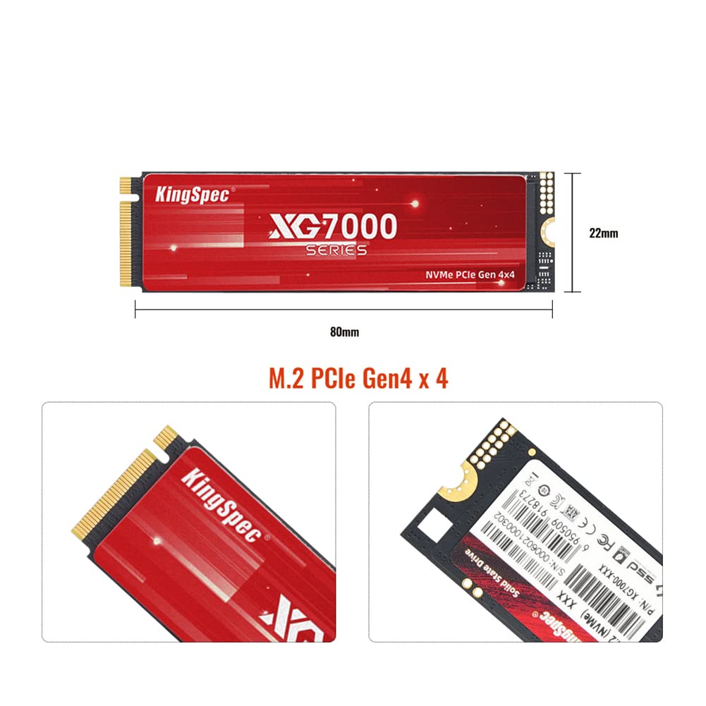 KingSpec XG7000 4TB SSD M.2 NVMe 2280 PCIe Gen 4.0 x 4 最大読込: 7400MB/s (R:7400MB/s、W:6600MB/s) SSD内蔵 3D NAND メーカー3年保証