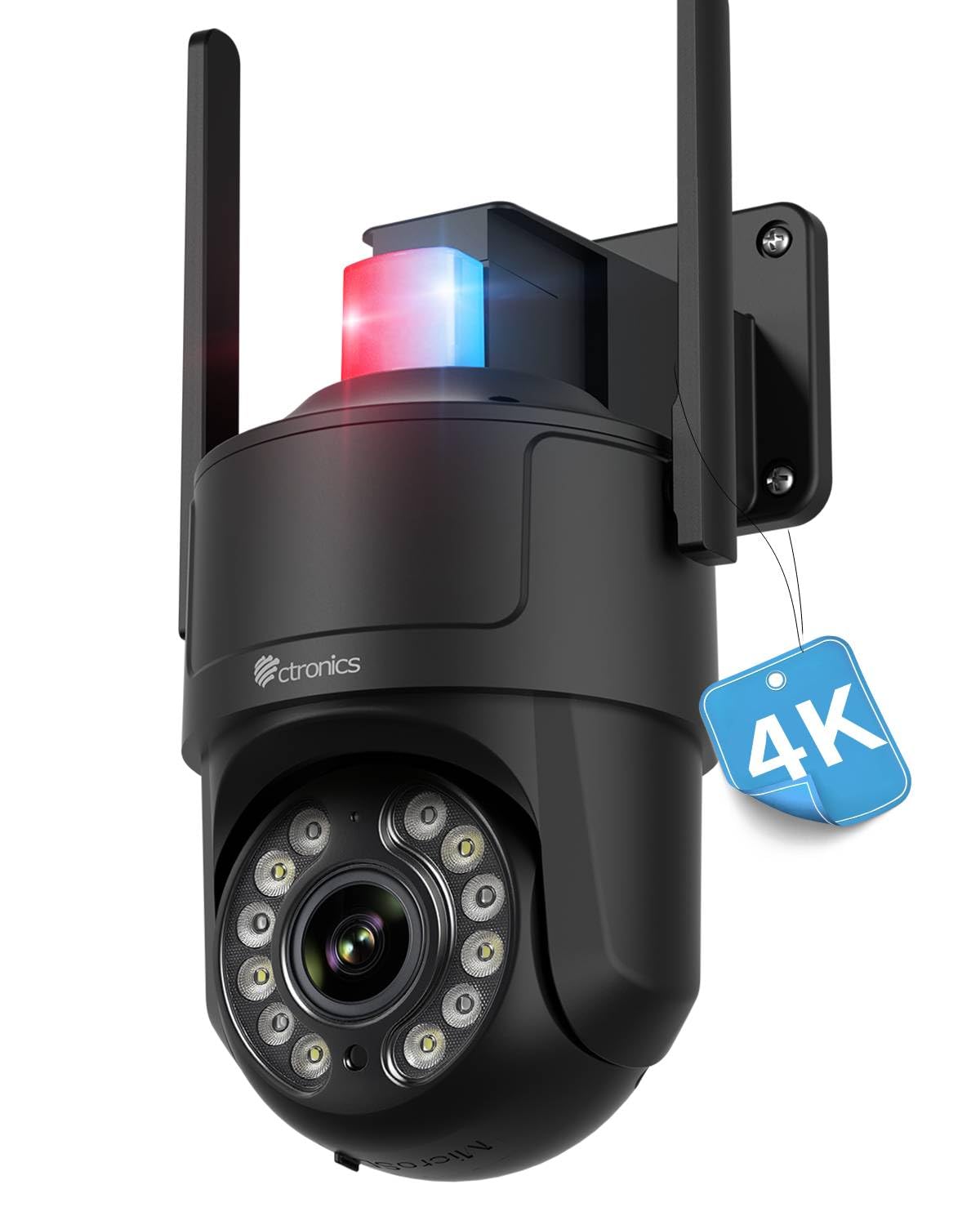 Ctronics 4K 防犯カメラ 屋外 自動追尾 屋外監視カメラ AI人/車/ペット検知 5G/2.4GWi-Fi 赤青ライト＆サイレン搭載 声光威嚇 30mカラー暗視 スマホ・PC 対応 FTP/NVR 256GB SD/クラウド保存対応 24時間録画