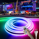 100V 新開発のEL蛍光シリコーンチューブ管LEDテープライト120SMD/M防水RGB16色変換、プラグアンドプレイ、カット可能、クリスマスデコレーション、ネオンサイン、明るく長持ちするファッション間接照明照明ネオンライトテープライト(16色変換)リモ