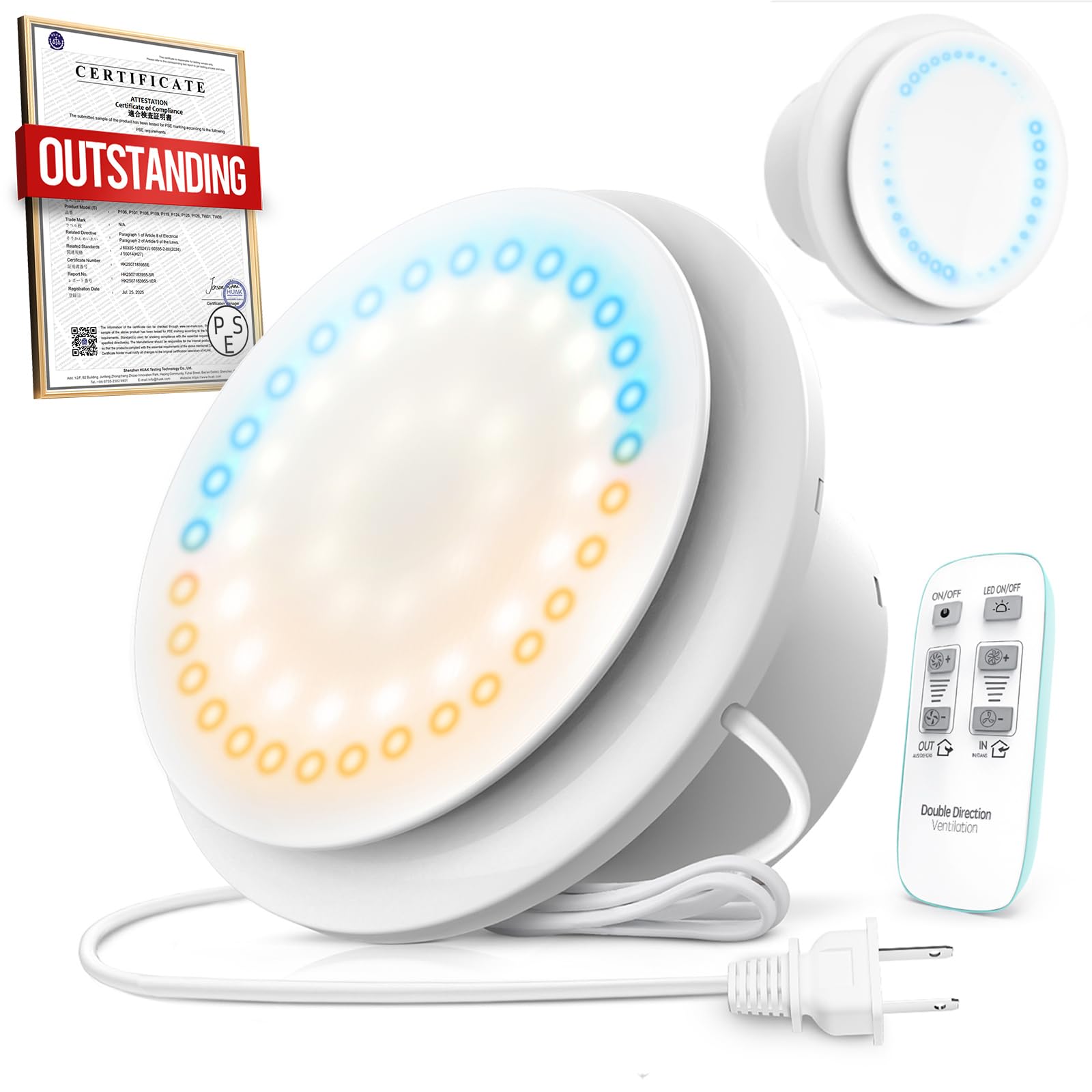 MOCINE 換気扇 リモコン付き 強力220m・/h 6段階風速 3000RPM 静音DCモーター省エネ家電【LED照明灯&10色ムードライト】【双方向給排気】DIY簡単取り付け 除湿 乾燥 消臭 換気ファン トイレ、浴室用、室内、更衣室、バーベキュー、