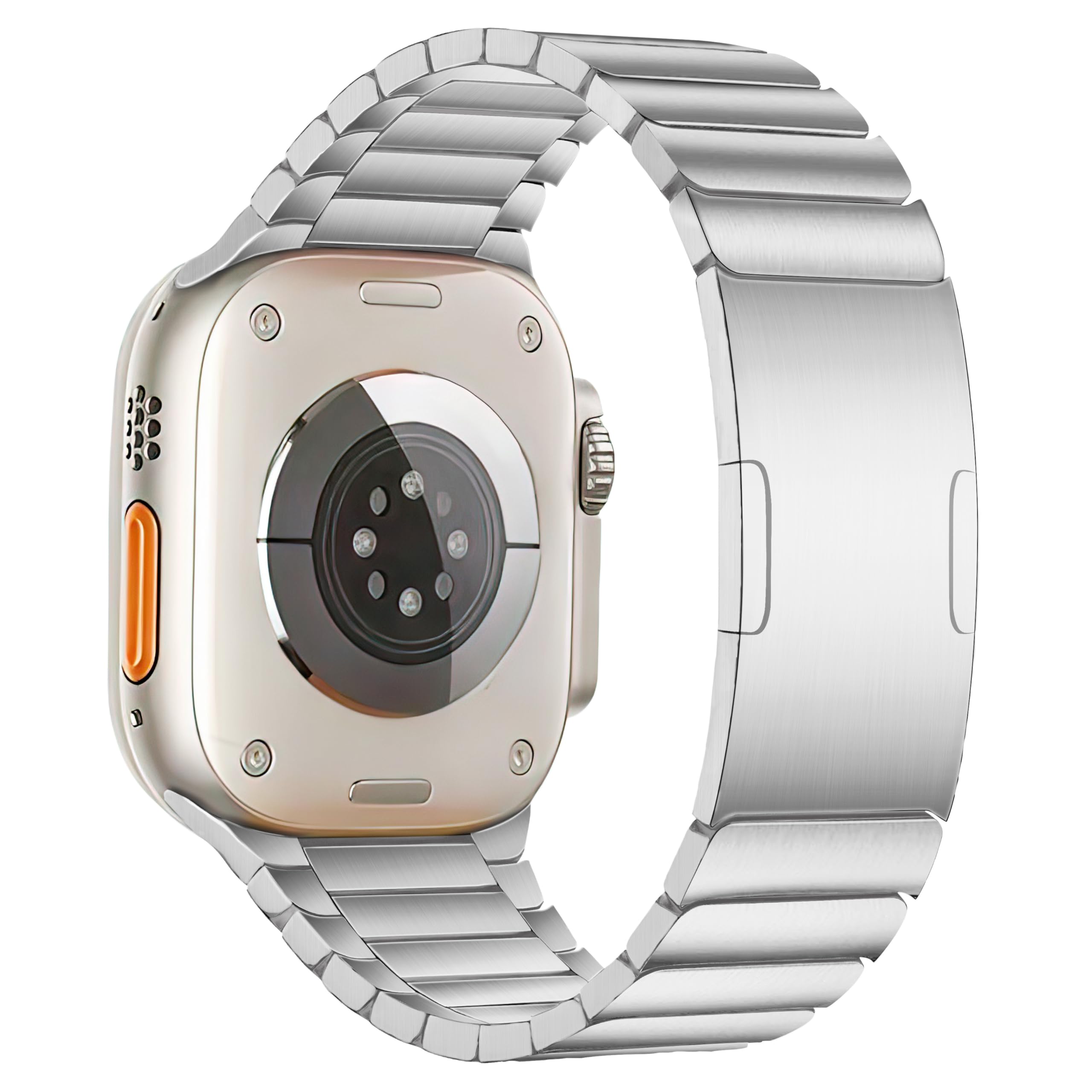MaKTech チタンウォッチブレスレットバンド 軽量メタル丸角リンクストラップ 埋め込みバックル付き Apple Watch 11/10/9/8/7,SE 3/2/1 [2025] 用 (42mm/41mm/40mm,シルバー)