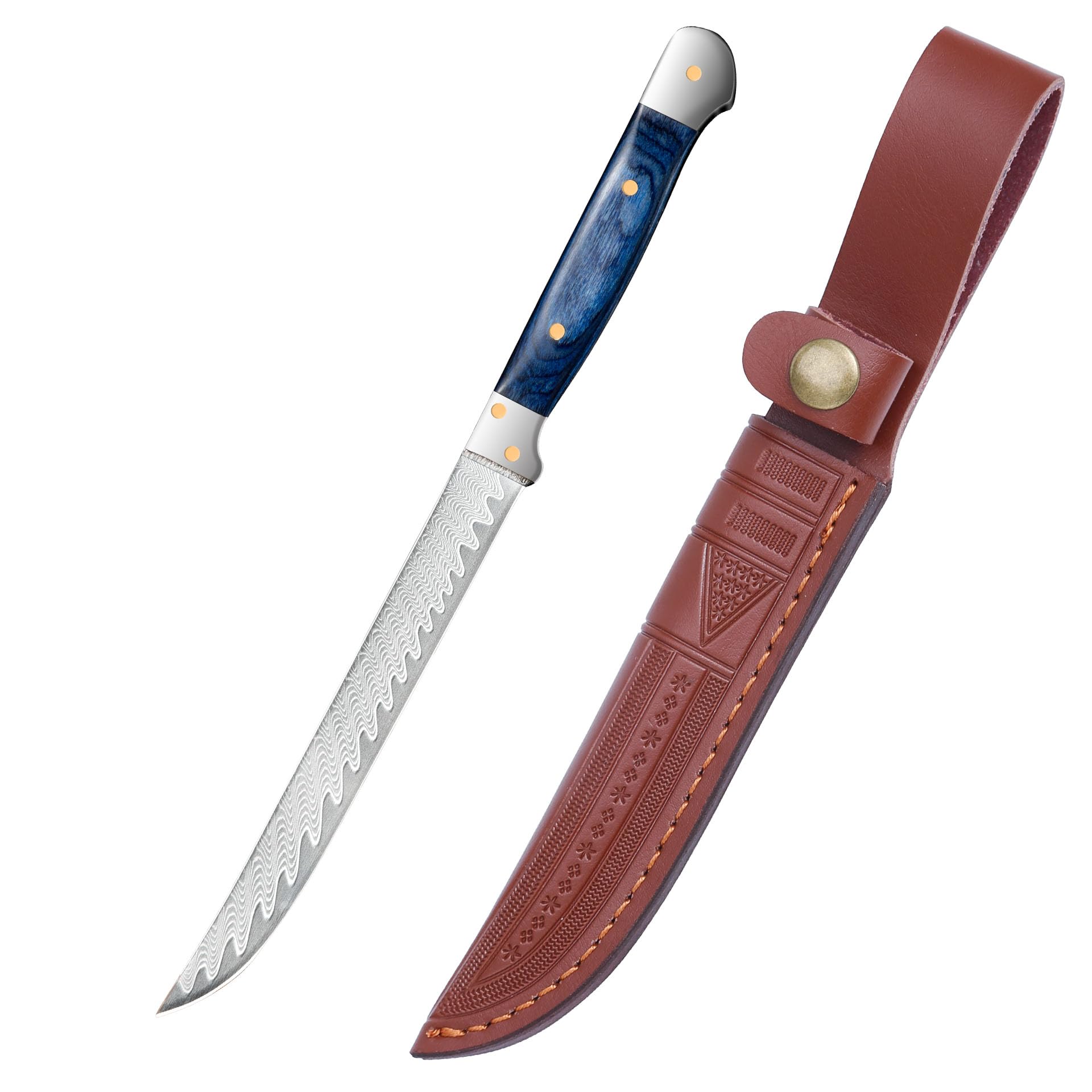 HIROSHIダマスカス鋼骨スキ包丁 肉を骨から剥がす 超鋭い骨抜きナイフ 筋引き 皮剥ぎ ボーニングナイフ..