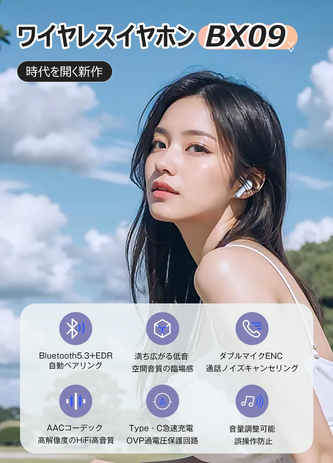 【究極進歩モデル】ワイヤレスイヤホン bluetooth イヤホン ワイヤレス イヤフォン hi-fi音質 & 重低音 片耳蓋を開け自動接続 EDR ダブルマイクENC CVC8.0通話ノイズキャンセリハンズフリー通話 AAC/SBCコーデック 無線 イン konanonline-10262554 湖南オンライン サンプル画像2