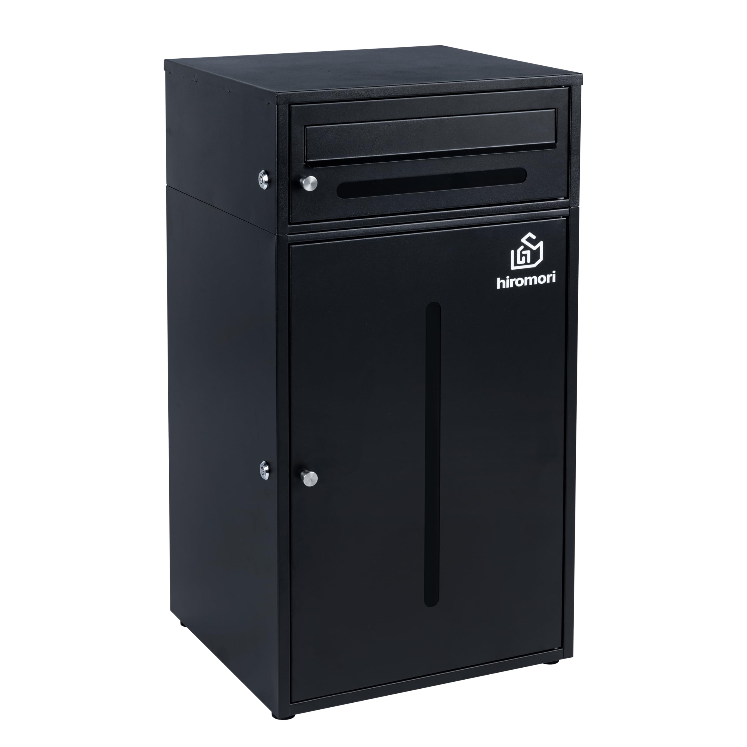 HIROMORI 宅配ボックス 屋外 宅配box 96L 大容量 ポスト一体型 二段式 置き配ボックス 郵便受け 防水防錆 大型 案内ステッカー付き 簡単設置 移動式 盗難防止 おしゃれ キャスタロック機能 戸建て用「ブラック」