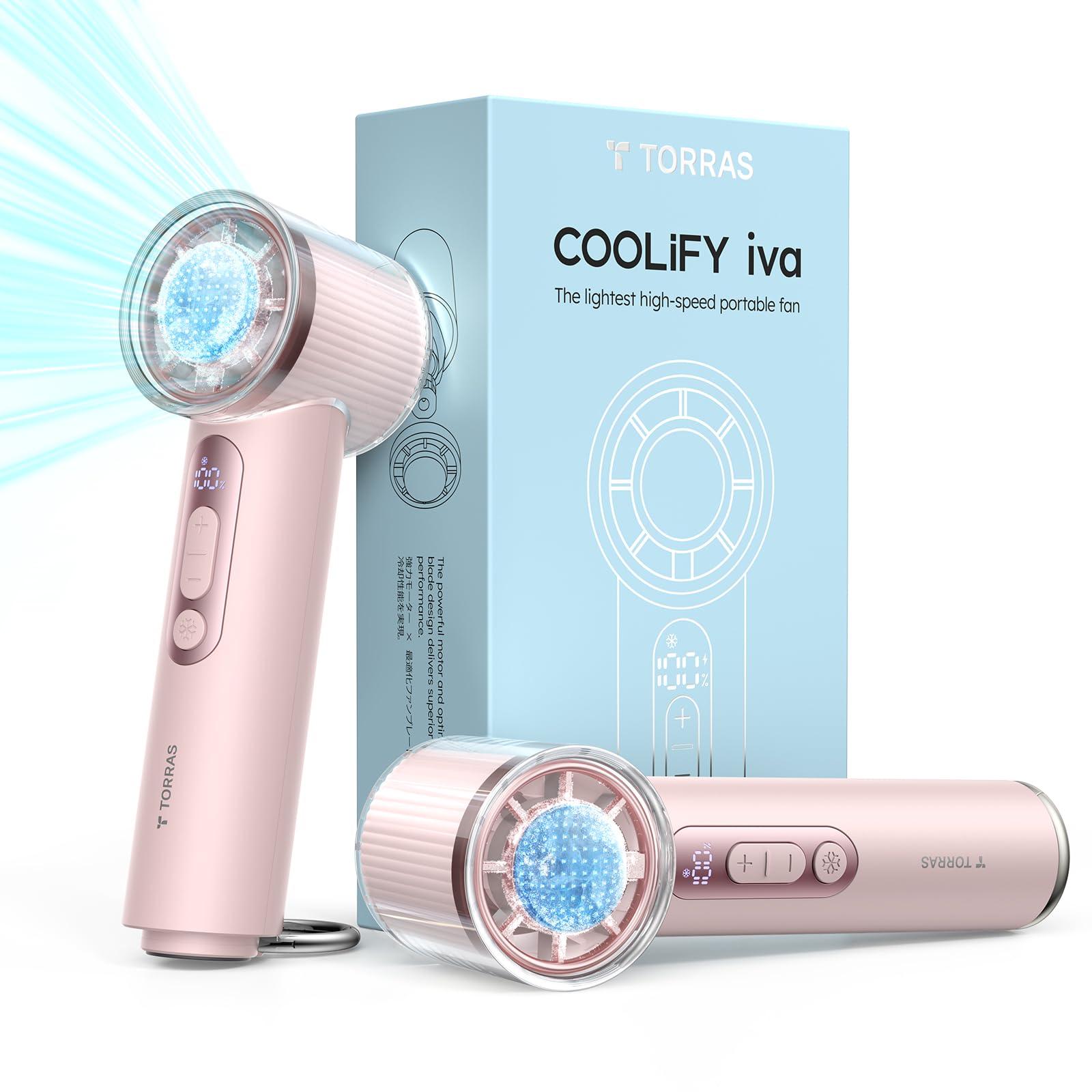 【2025新登場・COOLiFY iva】TORRAS ハンディファン 冷却プレート 手持ち扇風機 携帯扇風機 小型 100段階 静音 最大12時間動作 Type-c 充電式 5000mAh カラビナ付き ハンディ扇風機 プレゼント ピンク