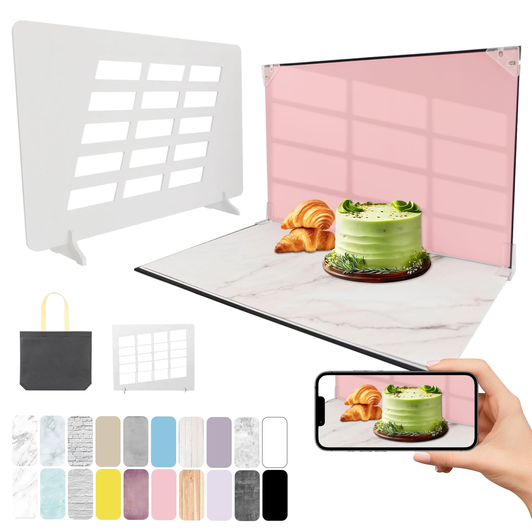 SONGSONG 撮影背景セット 10枚セット 木目/大理石/コンクリート/カラー柄 撮影ボックス A3サイズ 美食 撮影用背景シート 雑誌 小物撮影 商品撮影 レフ板 手提げ袋付き 光影道具プレート付き(組み合わせ2)