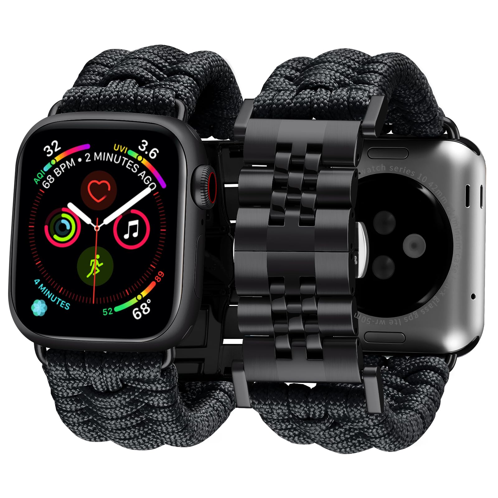コンパチブル Apple Watch バンド 49mm 46mm 45mm 44mm 42mm 41mm 40mm 38mm コンパチブル アップルウォッチバンド 編み込み 550 パラコードと鋼ベルト 頑丈 コンパチブル iWatch Series 11