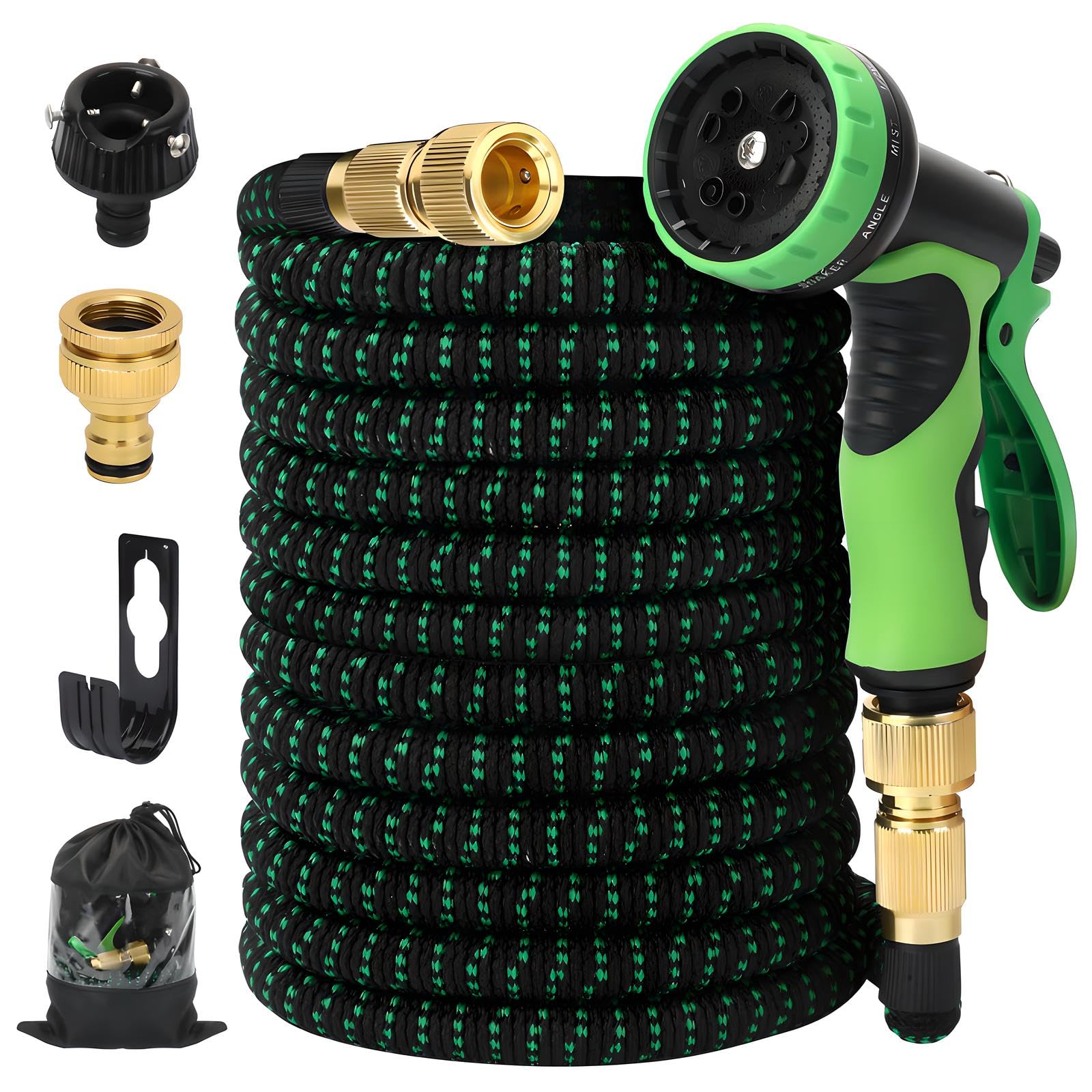 Skycase 伸縮ホース 3倍伸びる 散水ホース ホースリール 10in1散水ノズル付き 銅制コネクタ ラテックス..