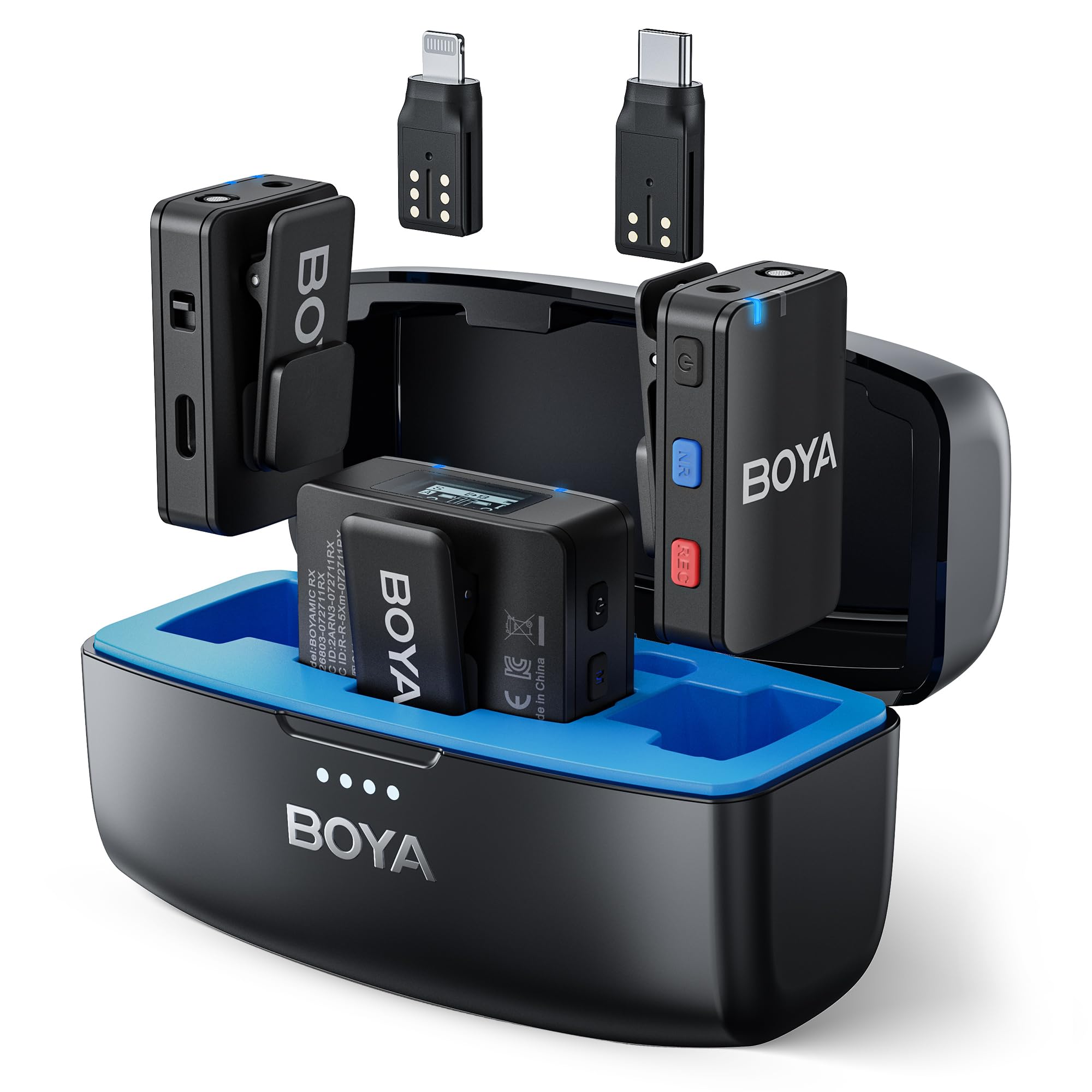 BOYAMICワイヤレスラベリアマイクロフォンiPhone用アンドロイドタイプCスマートフォンDSLRカメラ、オンボード録音、984フィート範囲、10時間バッテリ寿命、ライブストリーミングビデオ会議のためのワイヤレスラペルマイクでクリップ