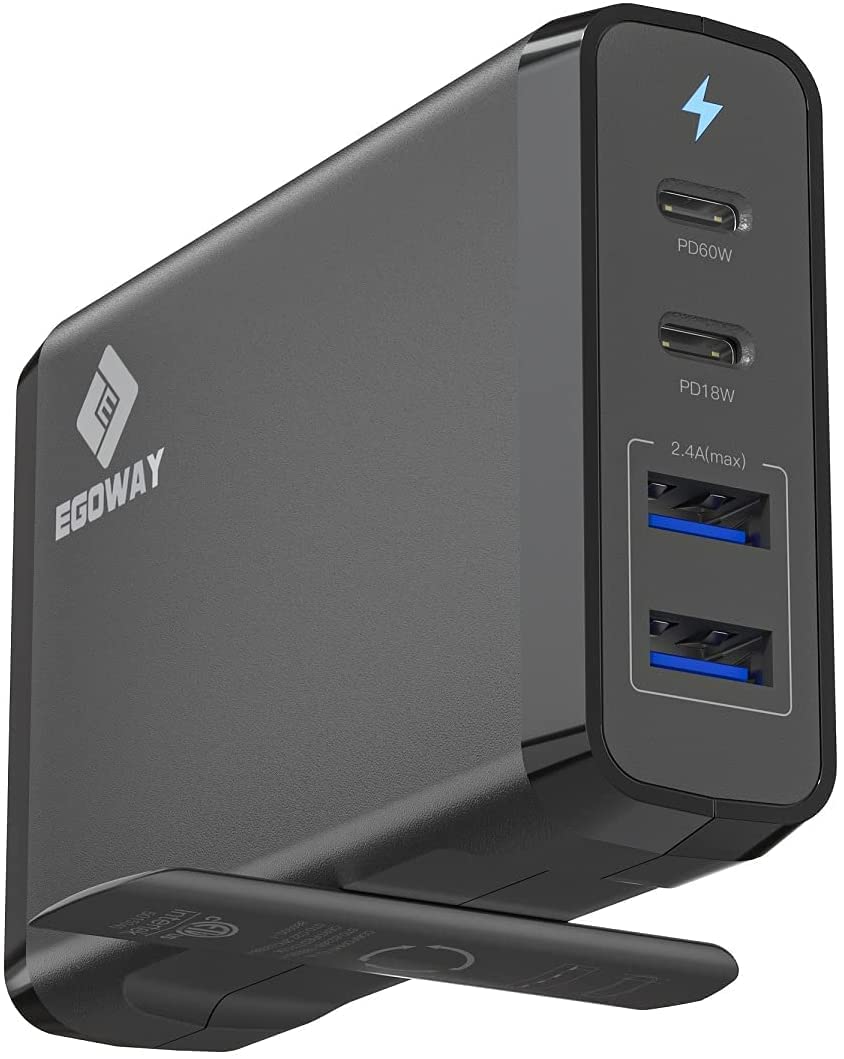 E EGOWAY USB C Port Wall Charger 90W 60W and 18W USB C PD Power Supply Adapter and 4 Port Charger with Dual USB A Ports-12W (Bla