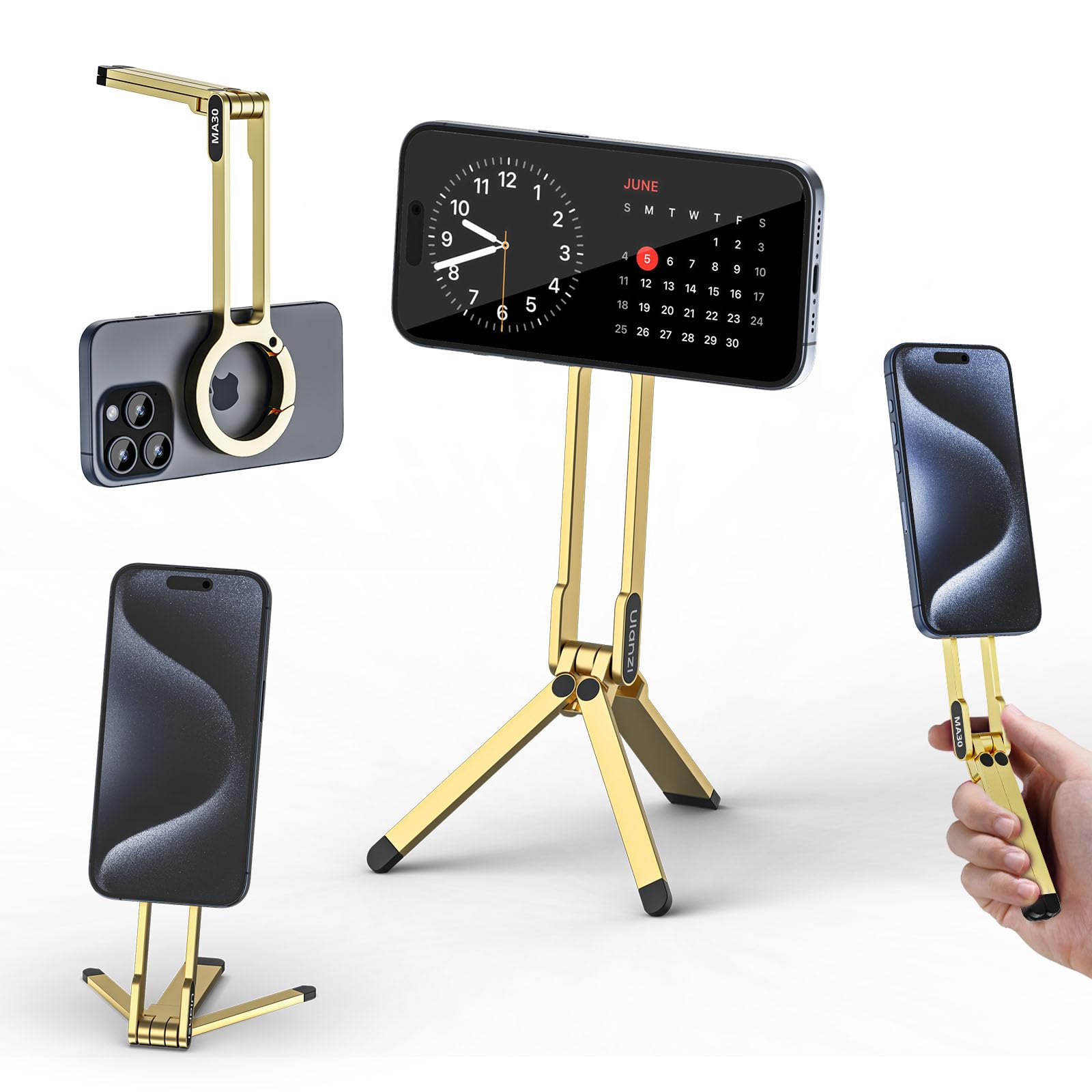 Ulanzi MA30 スマホ三脚 ミニ三脚 全金属製 magsafeに対応 折りたたみ式 持ち運び便利 スタンド＆手持ちモード 361度回転 自撮り棒 スマホスタンド 携帯スタンド 安定 軽量 角度調整可能 横置き/縦置き 卓上三脚 セルフィー/生放送/