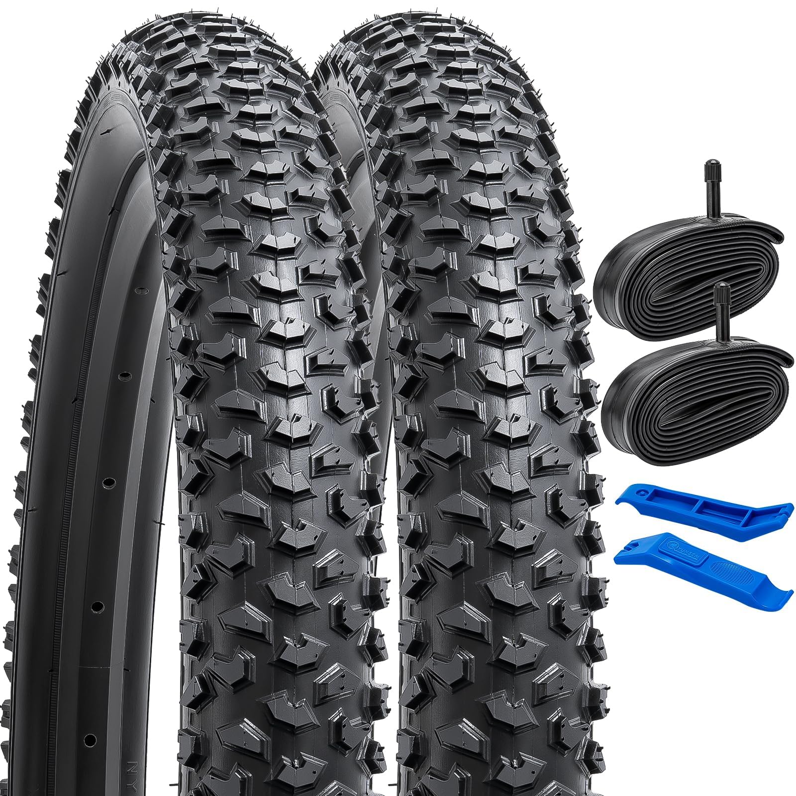 YunSCM 2本セット,24 2.125 タイヤ 60TPI 超耐久,24x2.125 57-507 自転車 タイヤ +20x1.75/2.125 チューブ 米式バルブ32mm + タイヤレバ,適用 24インチ 2.125 子供用自転車、マウンテンバイク
