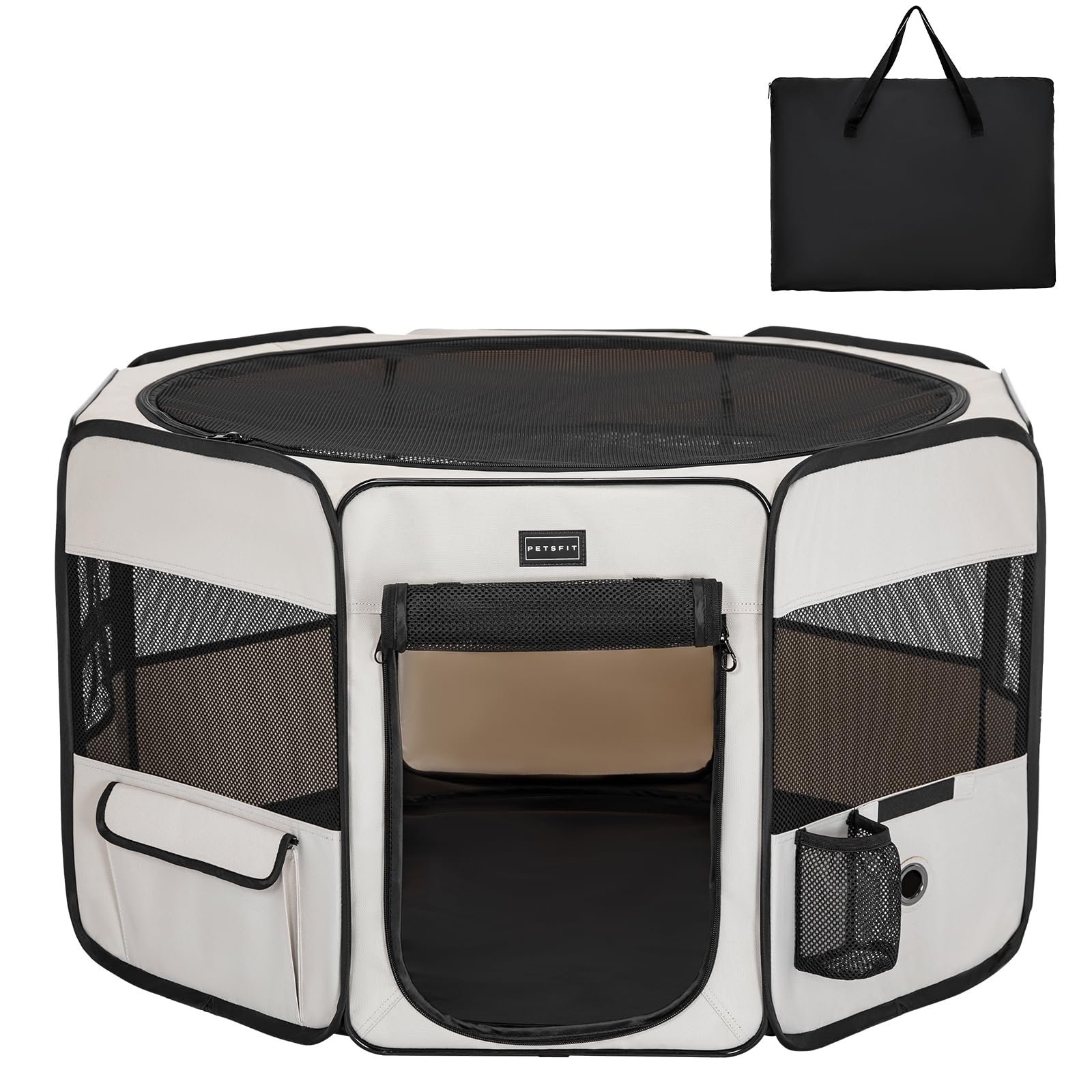 楽天湖南オンラインPetsfit 犬 サークル ペットサークル 八角形 ドッグハウス 【パッと開いてすぐ使える】 猫の産屋 猫の分娩室 折りたたみ 犬猫兼用 メッシュ 屋根付き 軽量 収納バッグ付き 部屋のインテリアに馴染み キャンプ アウトドア お出かけ用品 中小ペット