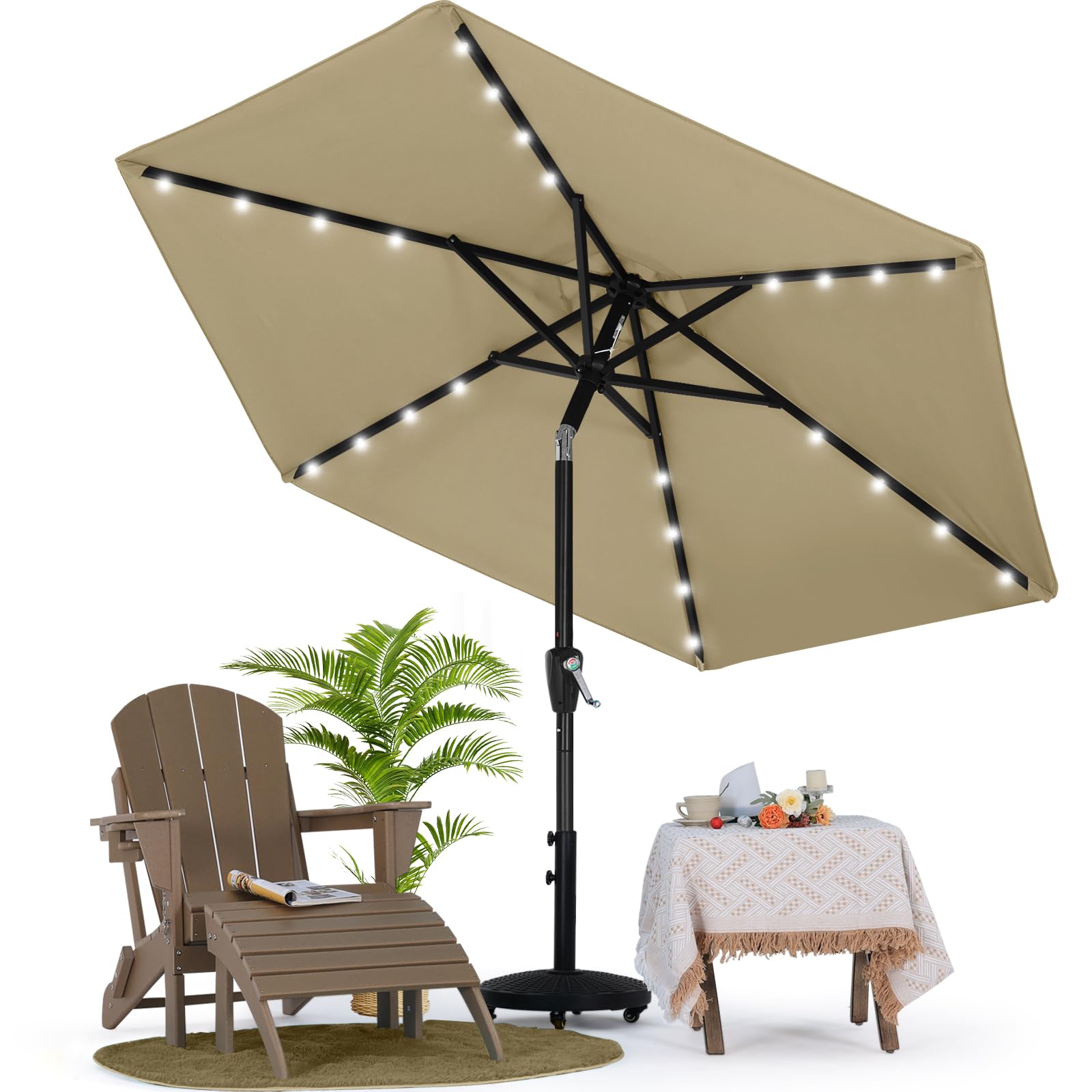 マスターキャノピー（MASTERCANOPY） LEDライト付き ガーデンパラソル 角度調節可能 ハンドル回転式 日..