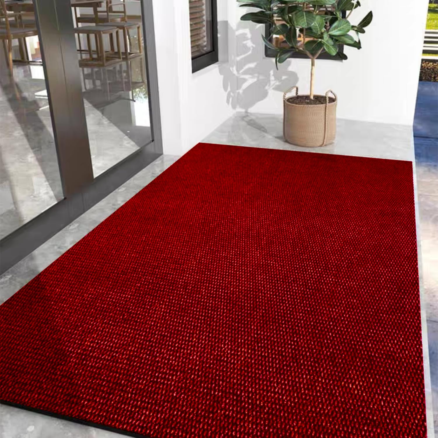 玄関マット キッチンマット屋外 室内 滑り止め 業務用 無地 大判 マット シンプル 泥落とし 足ふきマット（レッド90*300）