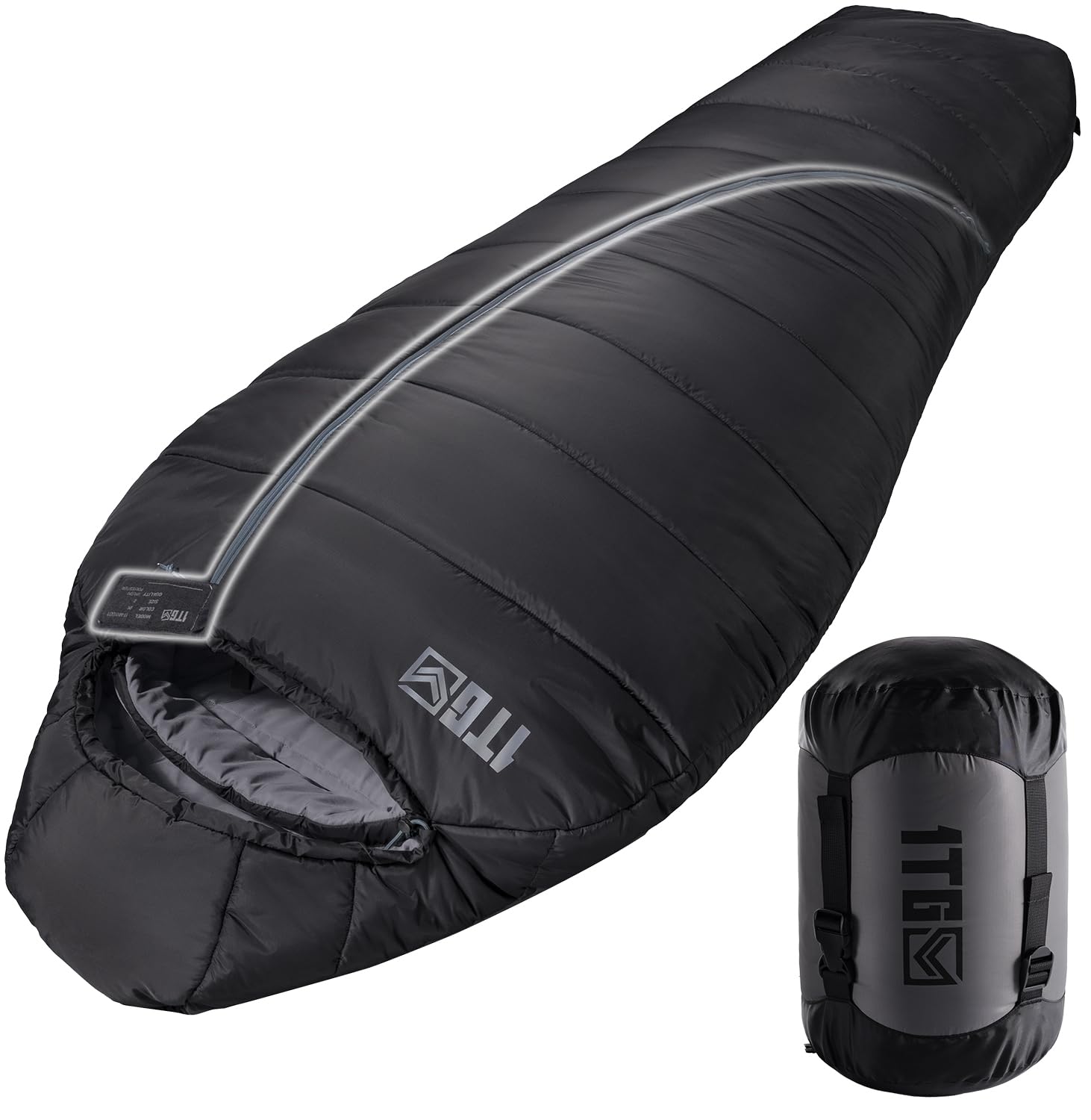 楽天湖南オンライン1TG Tactical 寝袋 マミー 型 シュラフ オールシーズン 夏用 冬用 適応温度-4℃ 耐寒保温 丸洗い可能 形崩れしない コンパクト 軽量 防水 防風性高い アウトドア 防災 登山 車中泊 キャンプ 大人用 圧縮バッグ付き ブラック