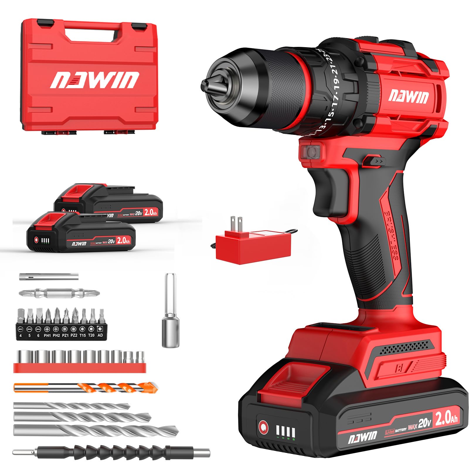 【2025新型】ナウィン 電動ドリルドライバー 電動ドリル 振動ドリル 充電式ドライバドリル コードレス ..