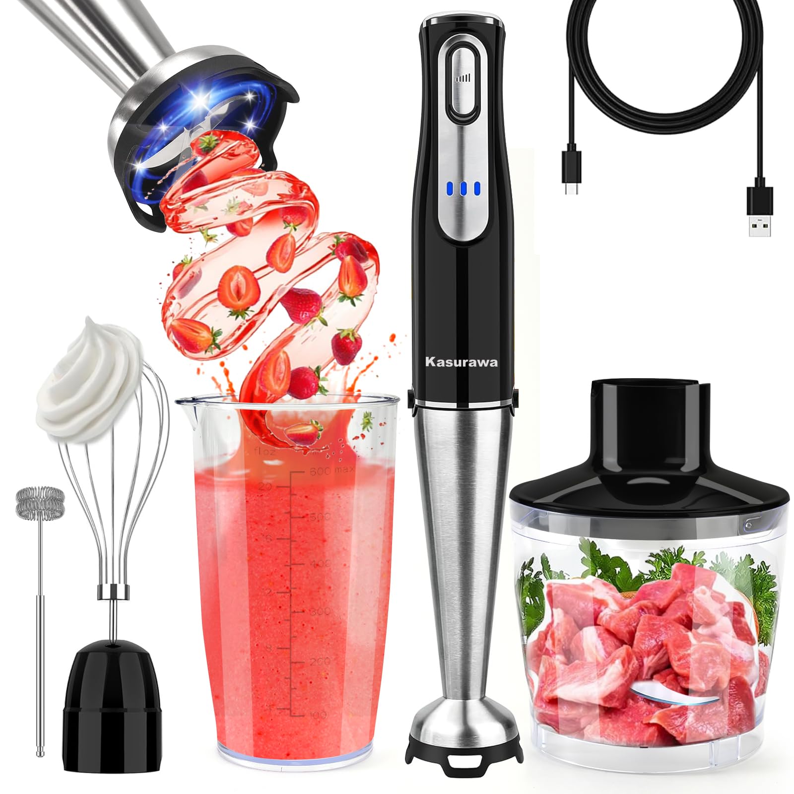 Kasurawa ハンドブレンダー 場所を選ばず使えて便利 コードレスハンドブレンダー 充電式 ブレンダー 無..
