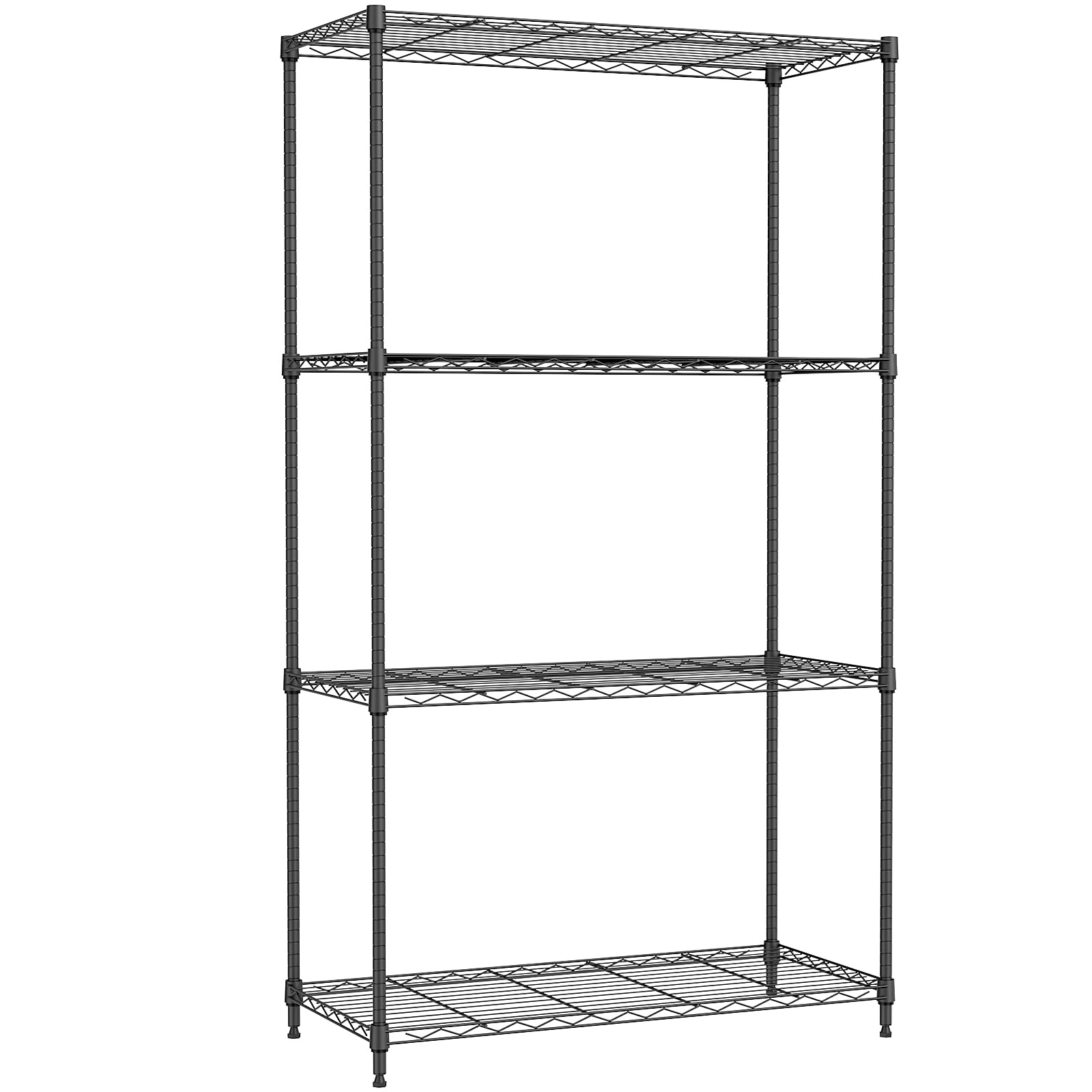 IZEUK スチールラック 4段 高さ伸縮メッシュ 収納棚 防錆加工 パイプ棚 スリム ポール径19.1mm パーツ対応 全体耐荷重390kg 幅85×奥行40×高さ151.1cm 頑丈 ワイヤーシェルフ メタルラック ブラック オシャレでかわいい 業務用