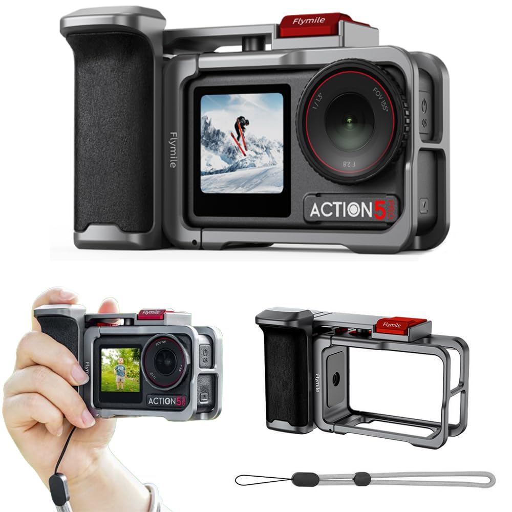 DJI ACTION 5 Pro/ACTION 4/OSMO ACTION 3 対応 カメラケージ キット グリップホルダー シャッターボタン付,レンズキャップ 紛失防止用ストラップ 付き
