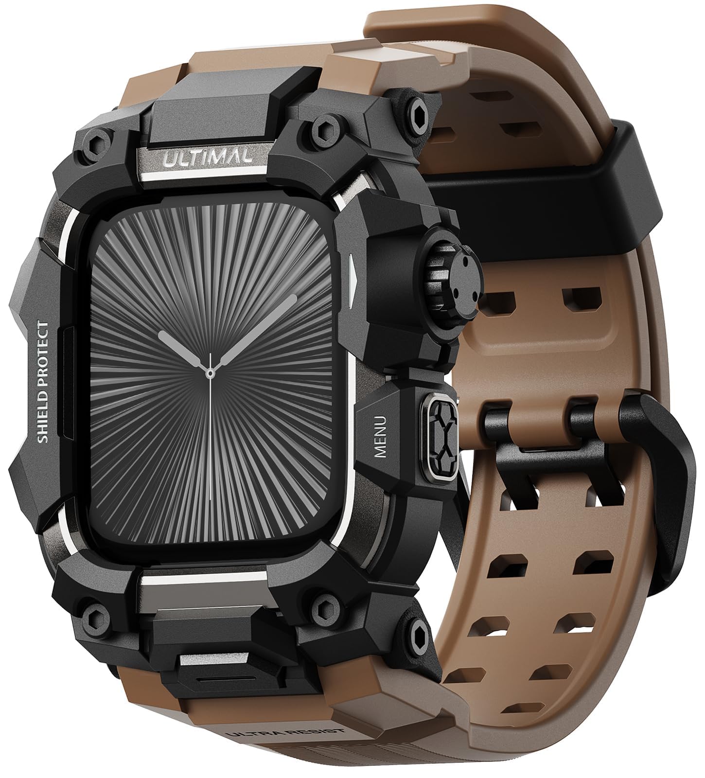 ULTIMAL に対応 Apple Watch Series 11/10（46mm）用 バンド一体型保護ケース TPU 耐衝撃 高耐久 通気性 簡単装着 スポーツ/アウトドア向け コーヒー色(3.0)