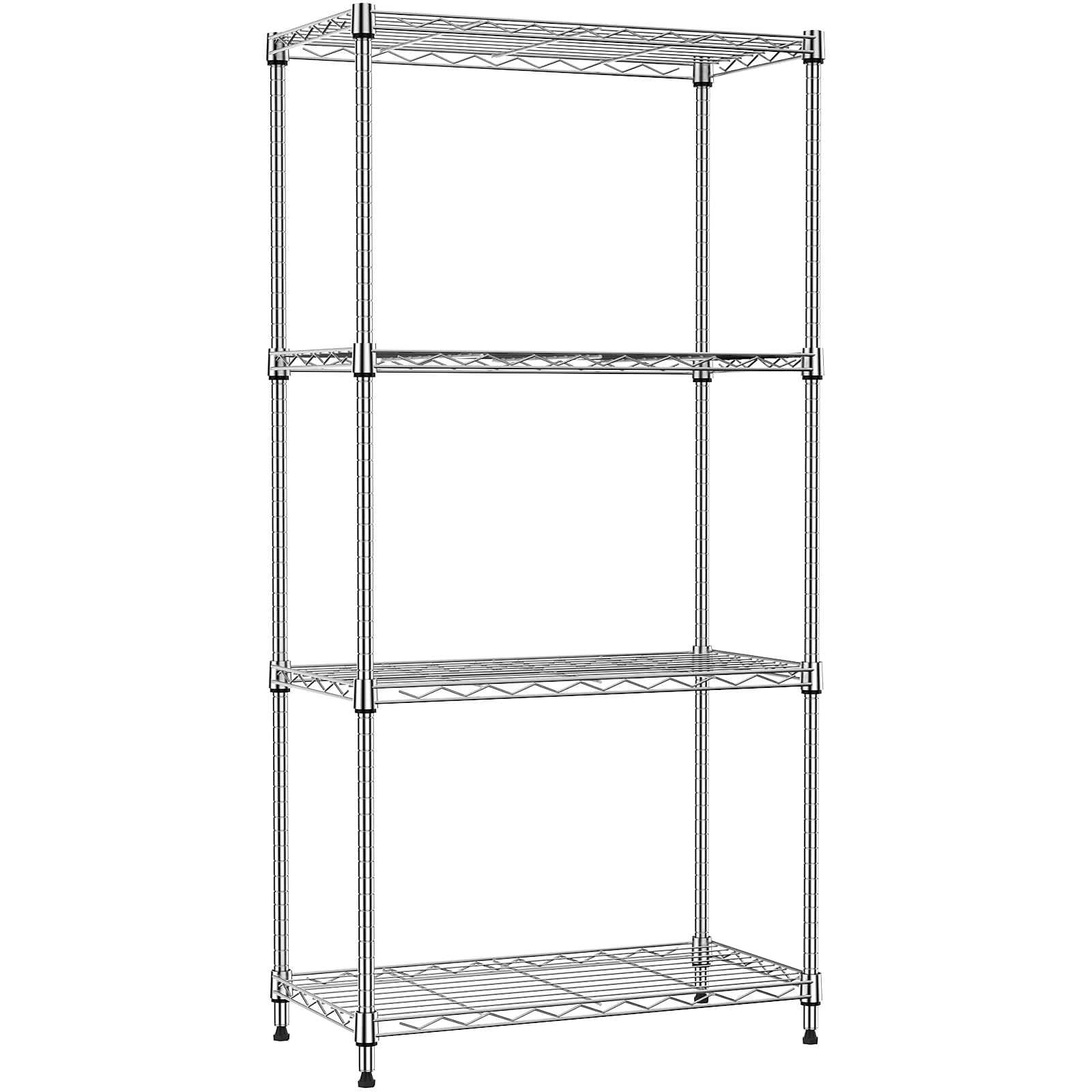 IZEUK スチールラック 4段 高さ伸縮メッシュ 収納棚 防錆加工 パイプ棚 スリム ポール径19.1mm パーツ対応 全体耐荷重390kg 幅65×奥行30×高さ115.6cm 頑丈 ワイヤーシェルフ メタルラック クロムメッキ オシャレでかわいい 業