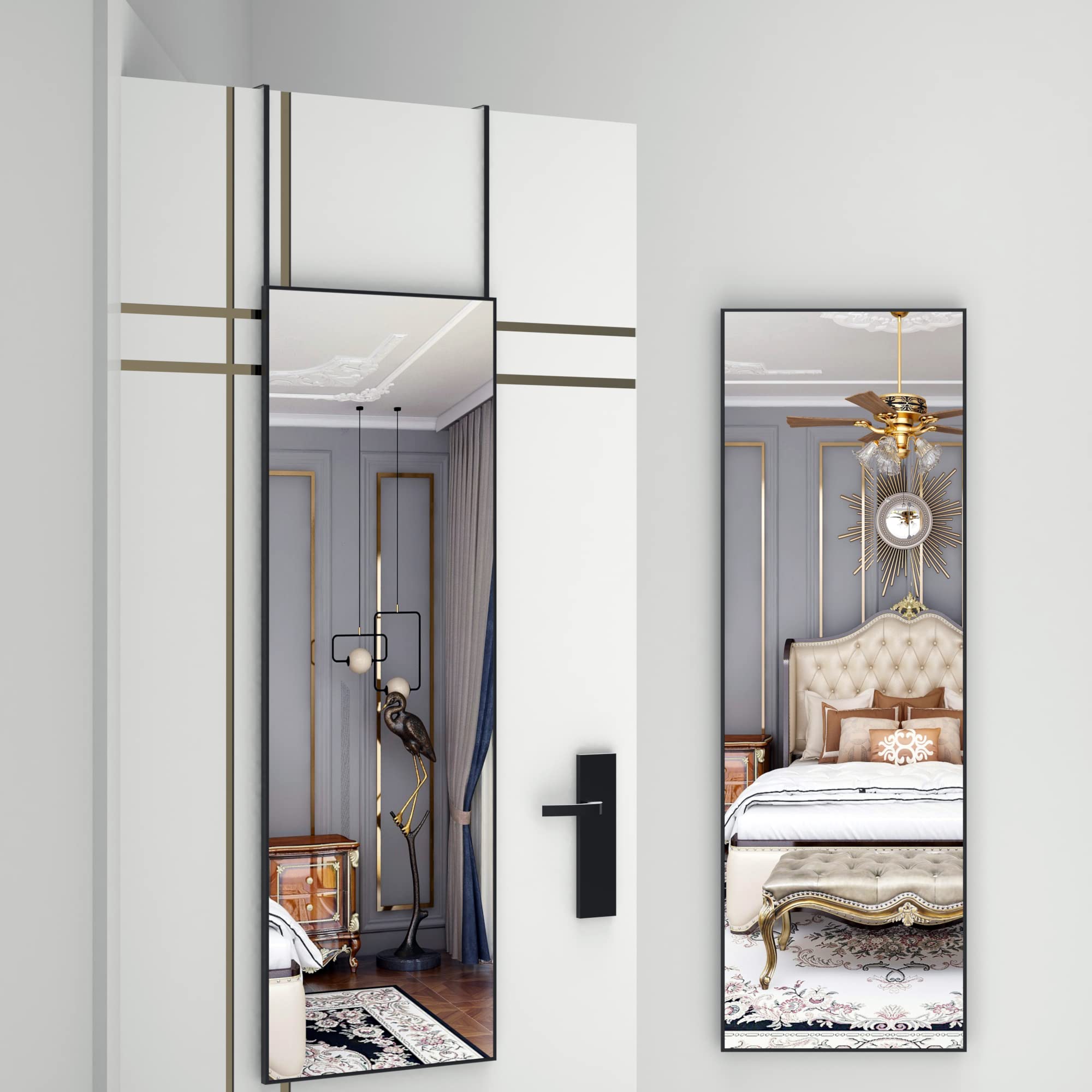 BEAUTMEドアミラー全長鏡、全身鏡 長 壁装式 浴室鏡 大ハイビジョンミラー黒 (106*35cm, ブラック)