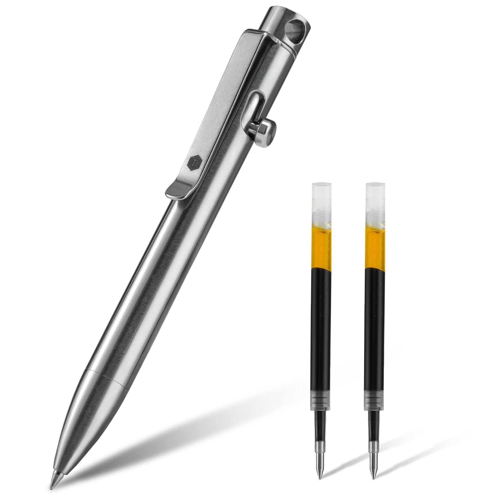 KeyUnity KP03ST ボルト アクション ボールペン クリップ付き チタン合金 EDC ポケット ペン 格納式 メタル ボールペン 毎日持ち運び用 ポリシェド