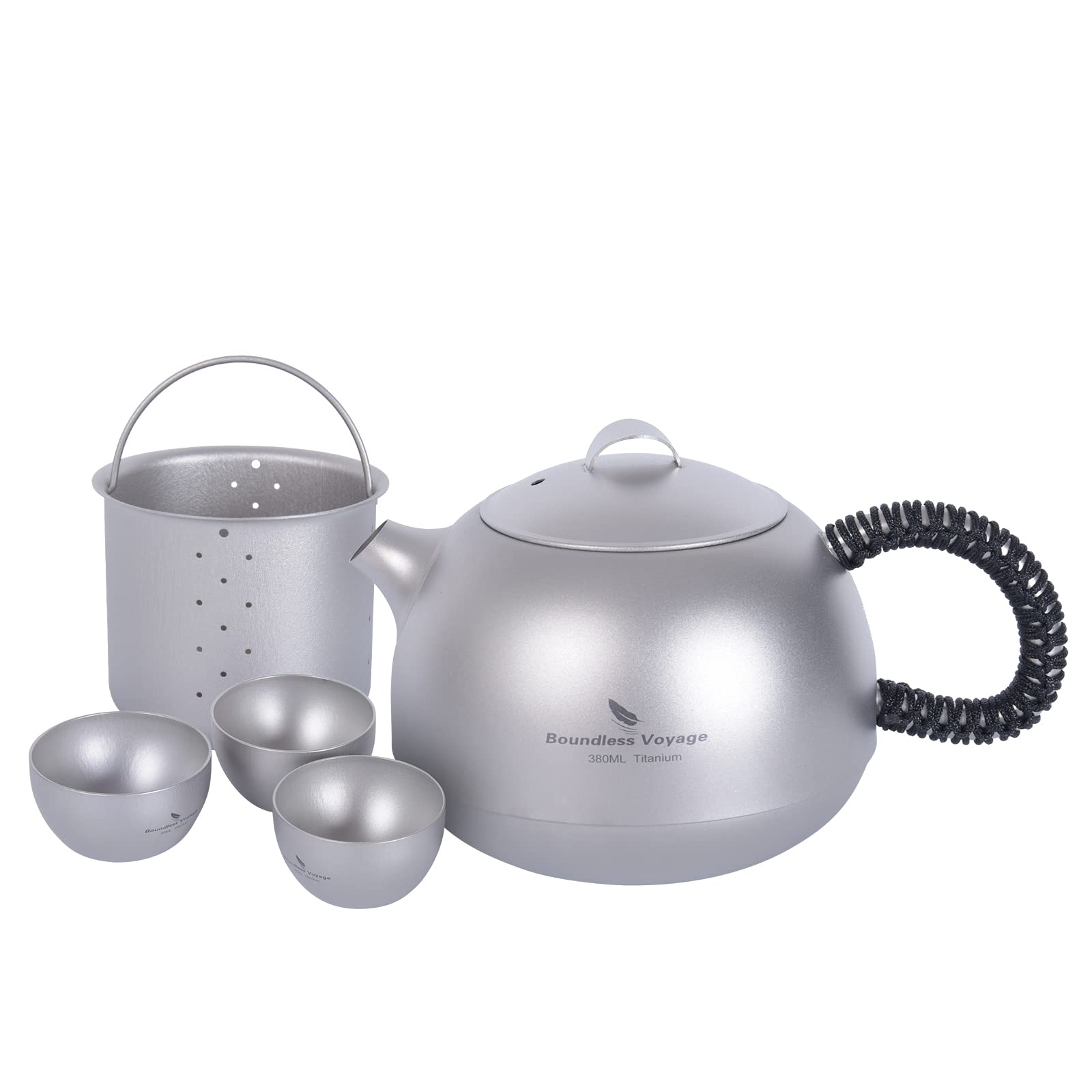 楽天湖南オンラインBoundless Voyage チタン急須 ティーポット 茶漉し付き 純チタン製 軽量化 サビない 持ち運びに便利 コンパクト アウトドア キャンプ 茶器 （急須＆湯呑みセット）Ti3109D
