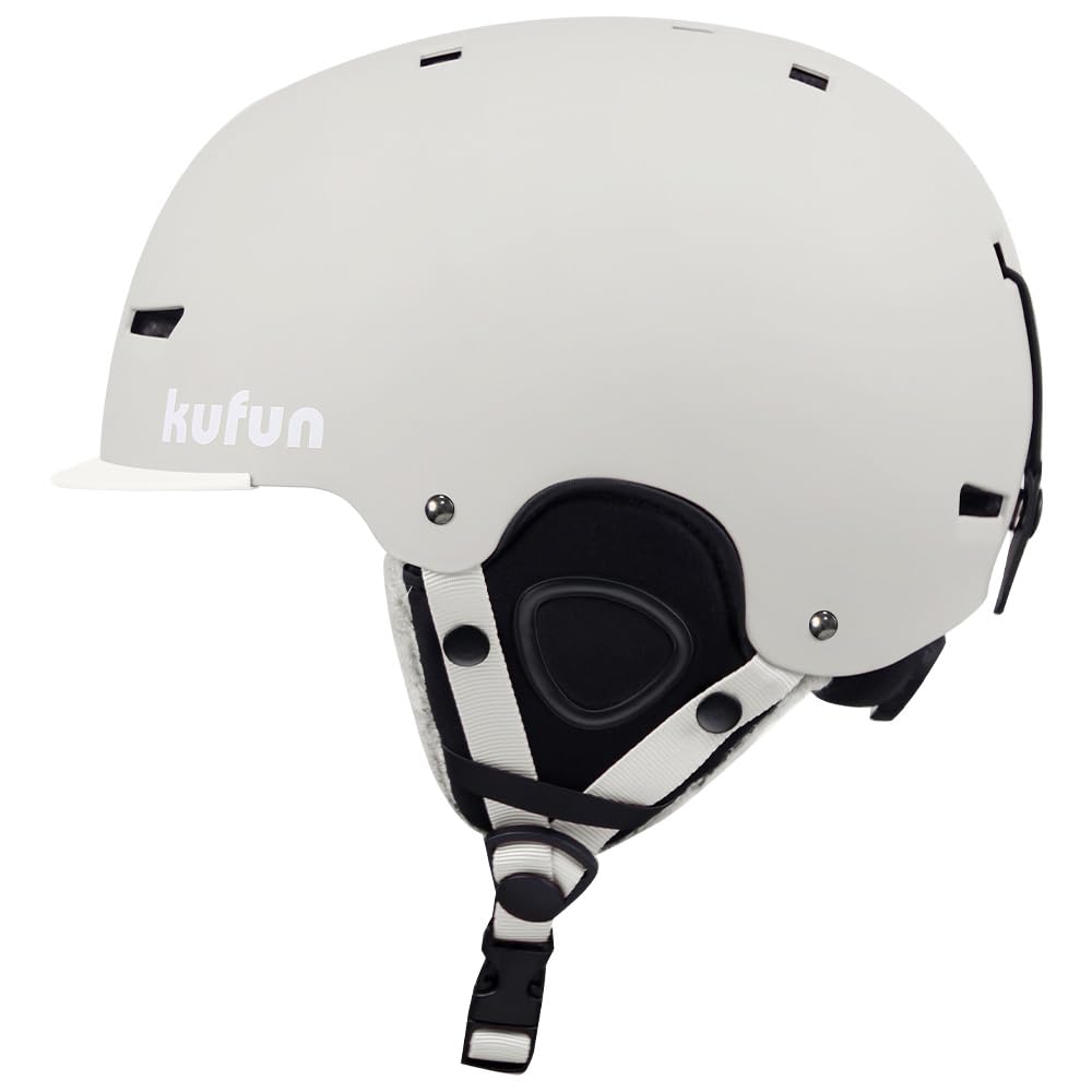 kufun スキー ヘルメット スノーボード キッズ スノボ ヘルメット バイザー 子供 大人 メンズ ジュニア レディース ダイヤルサイズ調整可 (オフホワイト, L(58-61CM))