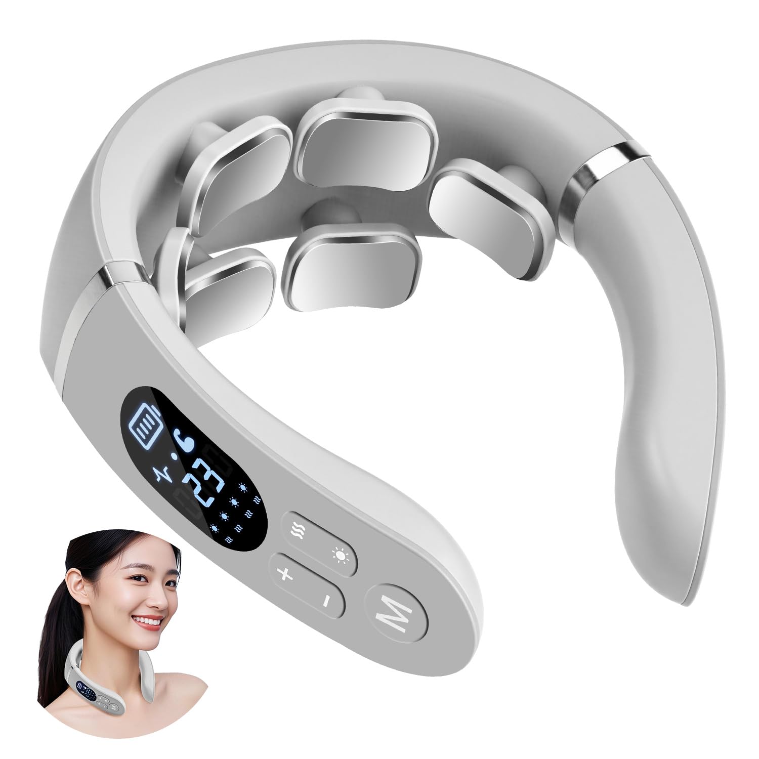 【2025新設計】ネックケア 首 リラクゼーション器 EMS&TENS 温熱 6つパッド 12種類モード 22段階強度 静音軽量 Type-c充電式 液晶表示 ...