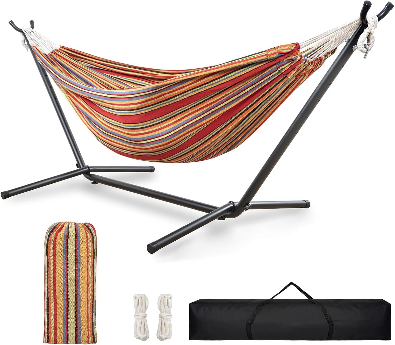 楽天湖南オンラインTORIBIO ダブルハンモック 自立式スタンド 耐重荷250kg 室内 屋外用 収納バッグ付き アウトドア キャンプ 公園 部屋 （レッド）