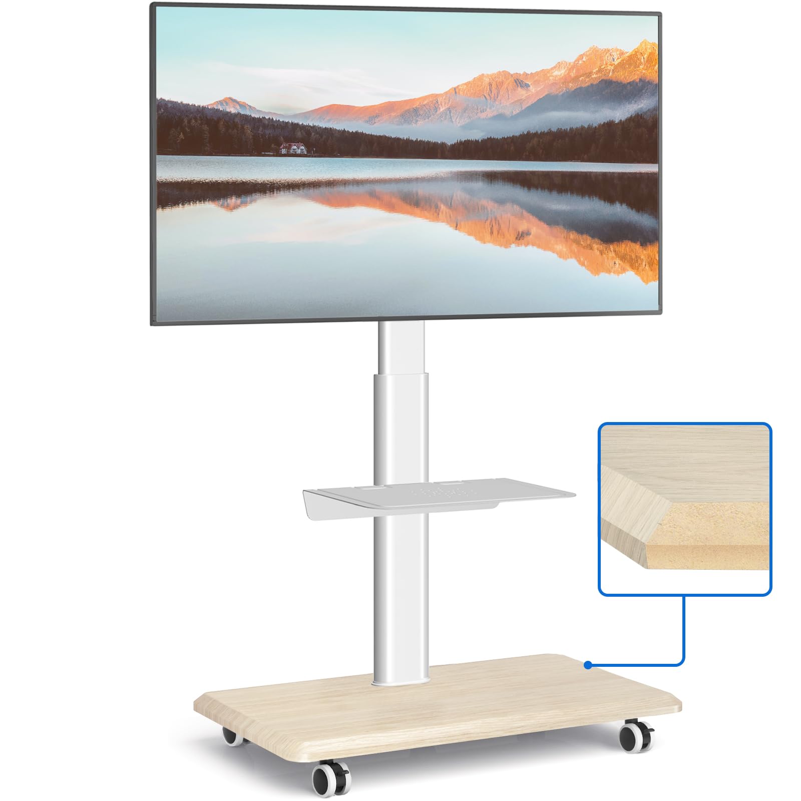 楽天湖南オンラインRfiver テレビスタンド白 壁寄せテレビスタンド キャスター付き tvスタンド 27・65インチ対応 テレビ台 移動式 ラック回転 高さ調整可能 木製ベース 耐荷重40 kg VESA400x400まで 業務用 展示用 家用 ホワイト