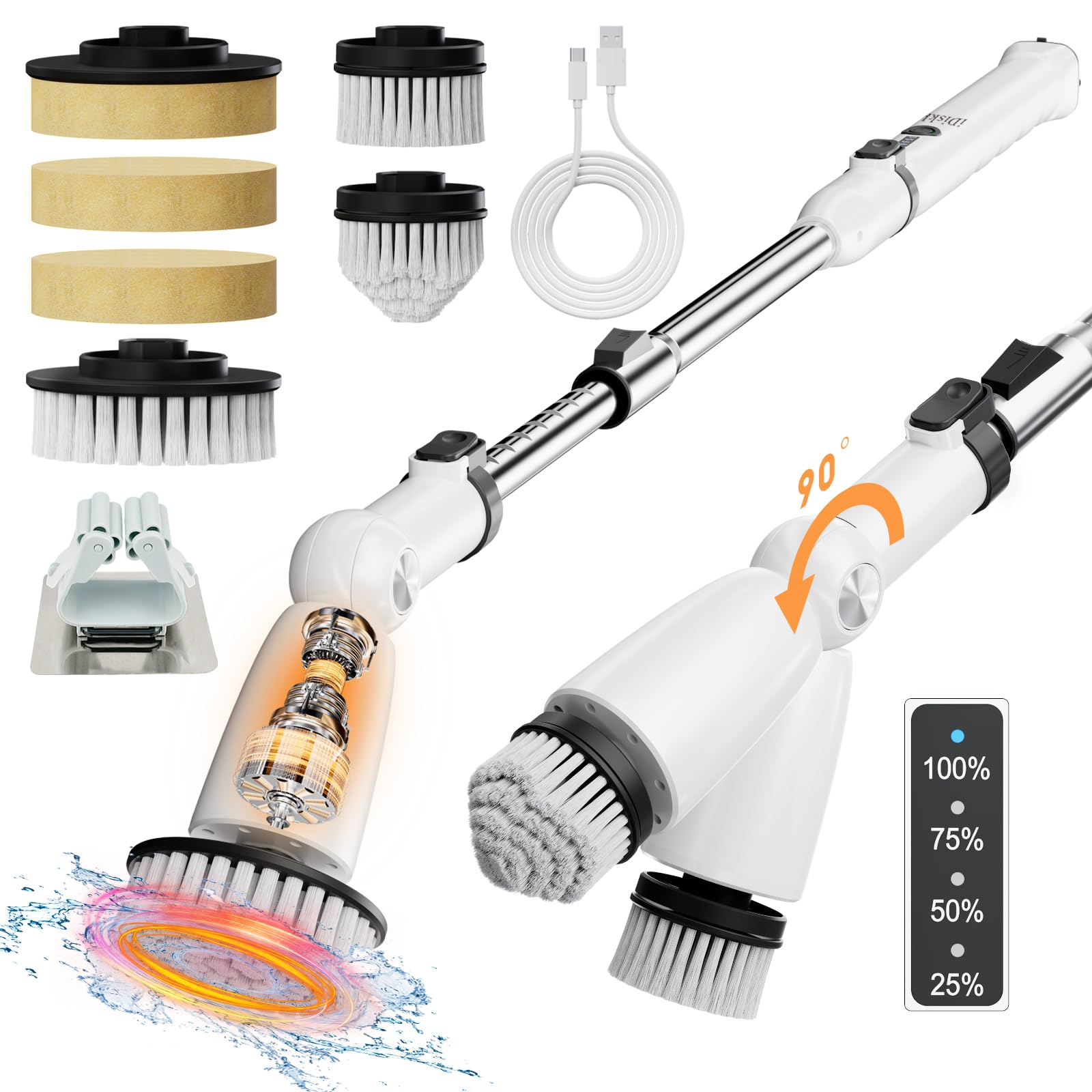【2024最新電動お掃除ブラシ 超強力モーター・3種類角度調節・2.5時間連続使用・電量表示 】iDiskk 電動清潔ブラシ お風呂掃除 バスポリッシャー US...