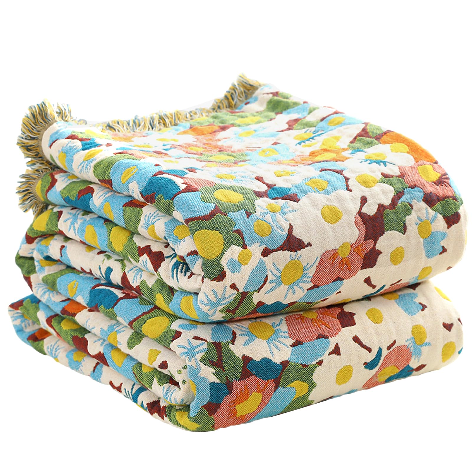 Wotcsil コットンマルチカバー ソファーカバー コットンひざ掛け ボヘミアン リバーシブル 毛布 ブラン..