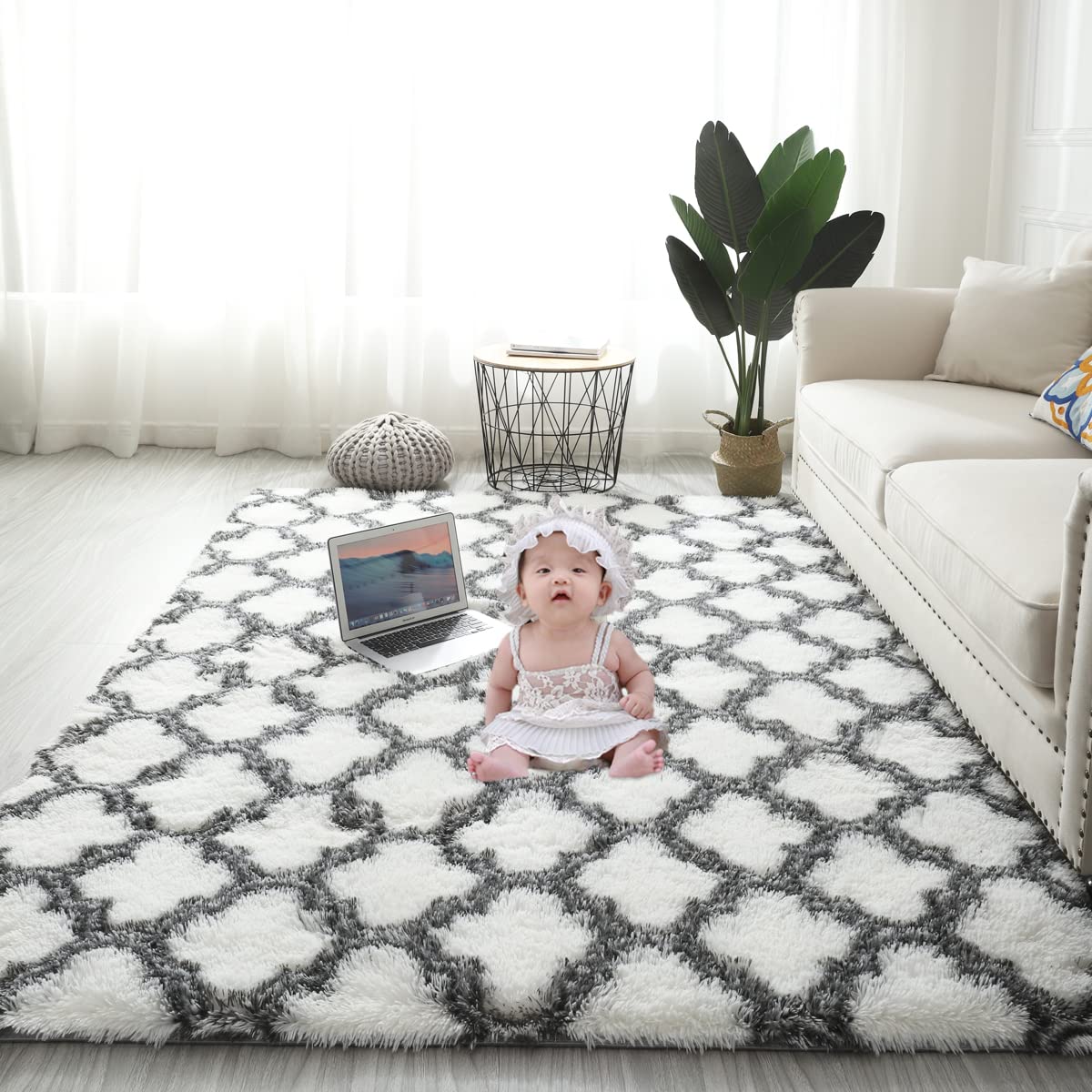 Gsogcax ラグ カーペット 絨毯 オールシーズン 滑り止め付き じゅうたん 現代 北欧風ins風 1年中使えるタイプ 夏 冷房対応 ふわふわ (200*250, 灰白色)