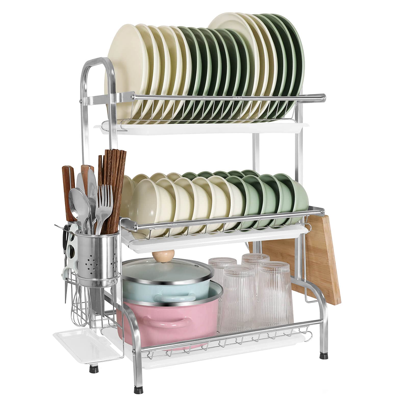 RiniroLis 水切りラック 3段式 食器 水切りかご ステンレス製 ディッシュラック 水切りかご キッチン収..
